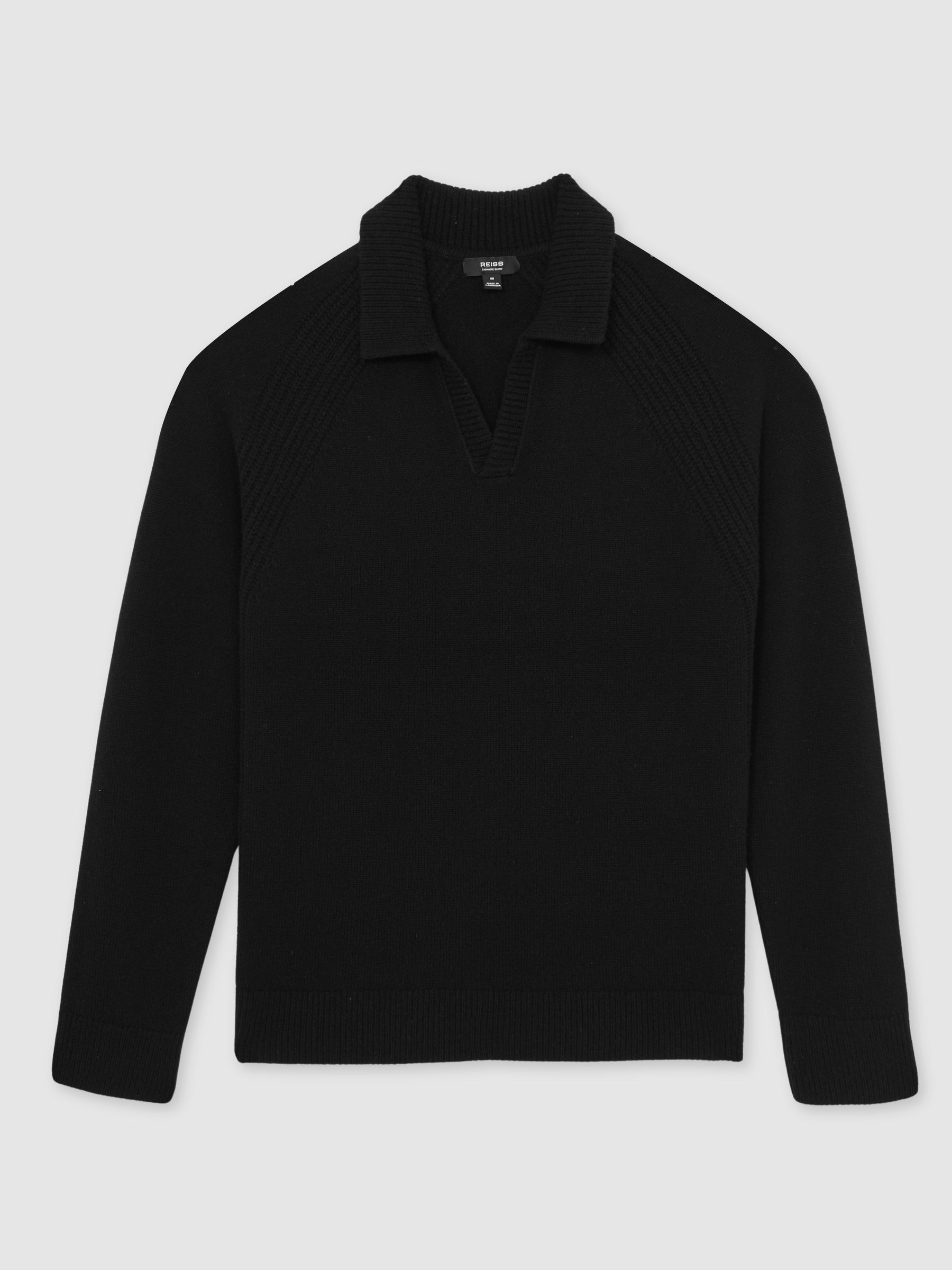 Wool-Cashmere Open-Collar Jumper in Black - Image 2 of 6