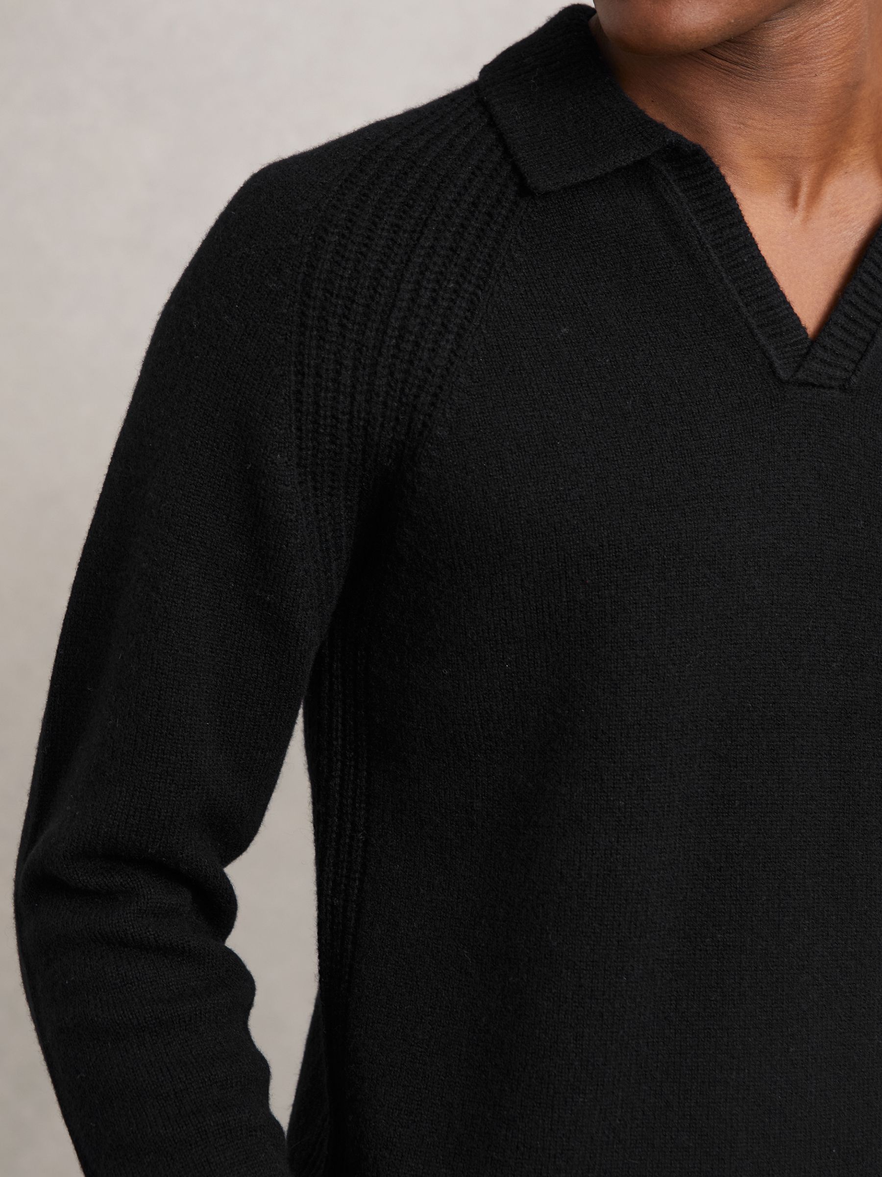 Wool-Cashmere Open-Collar Jumper in Black - Image 3 of 6