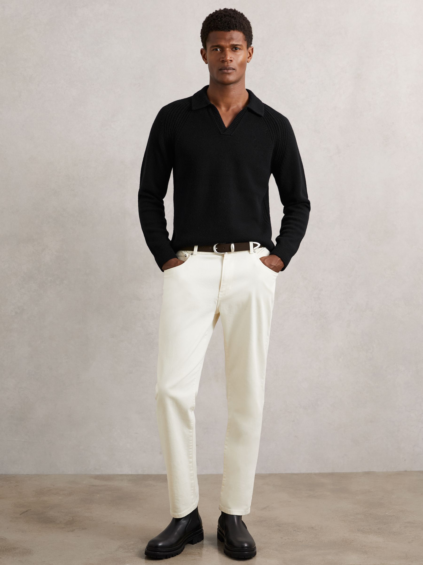 Wool-Cashmere Open-Collar Jumper in Black - Image 4 of 6