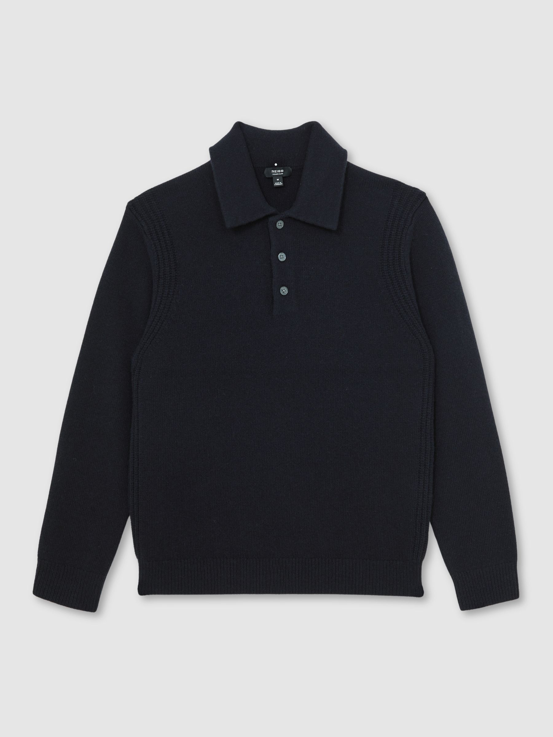 Wool-Blend Polo Jumper with Cashmere in Navy - Image 2 of 6