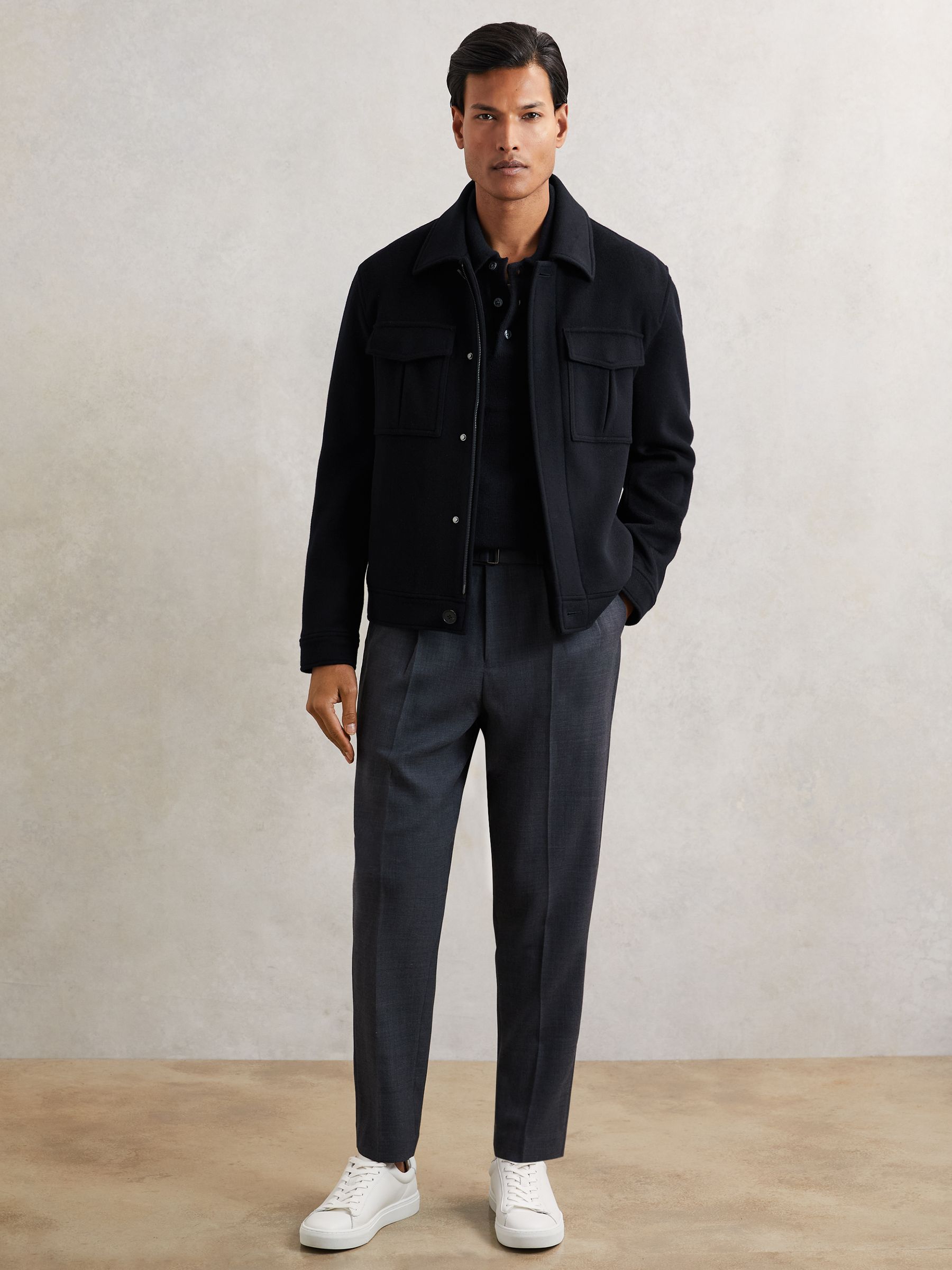 Wool-Blend Polo Jumper with Cashmere in Navy - Image 4 of 6