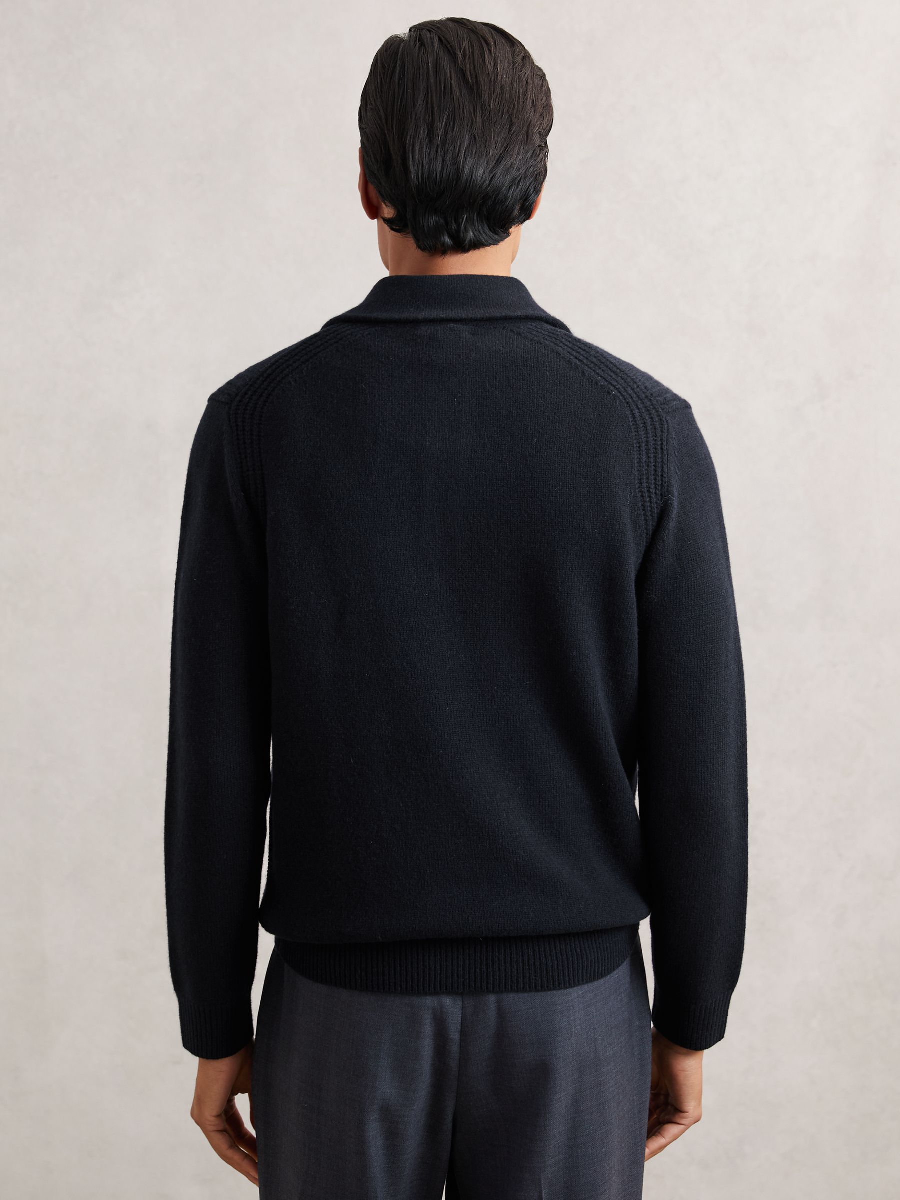 Wool-Blend Polo Jumper with Cashmere in Navy - Image 5 of 6