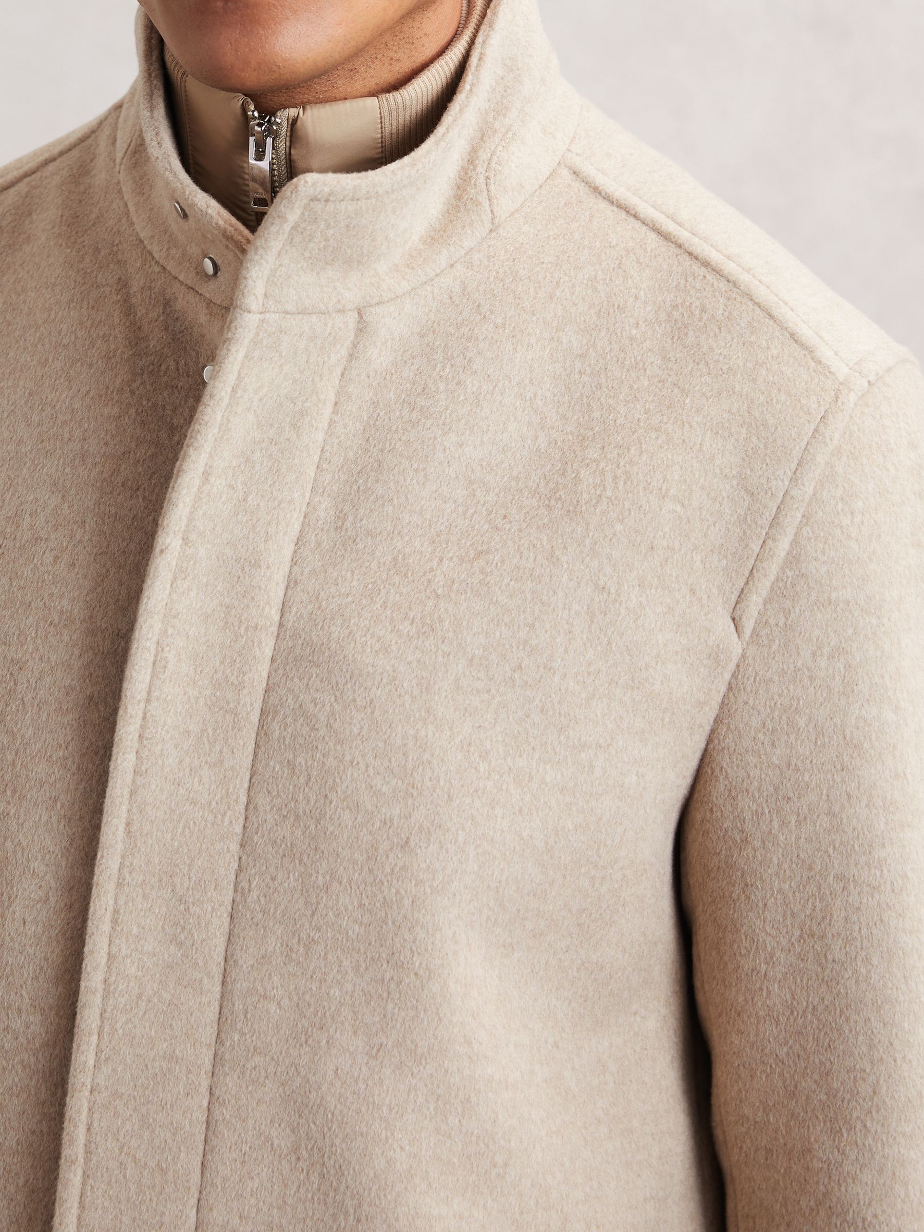 Wool-Blend Gilet-Insert Coat in Oatmeal Brown - Image 3 of 9