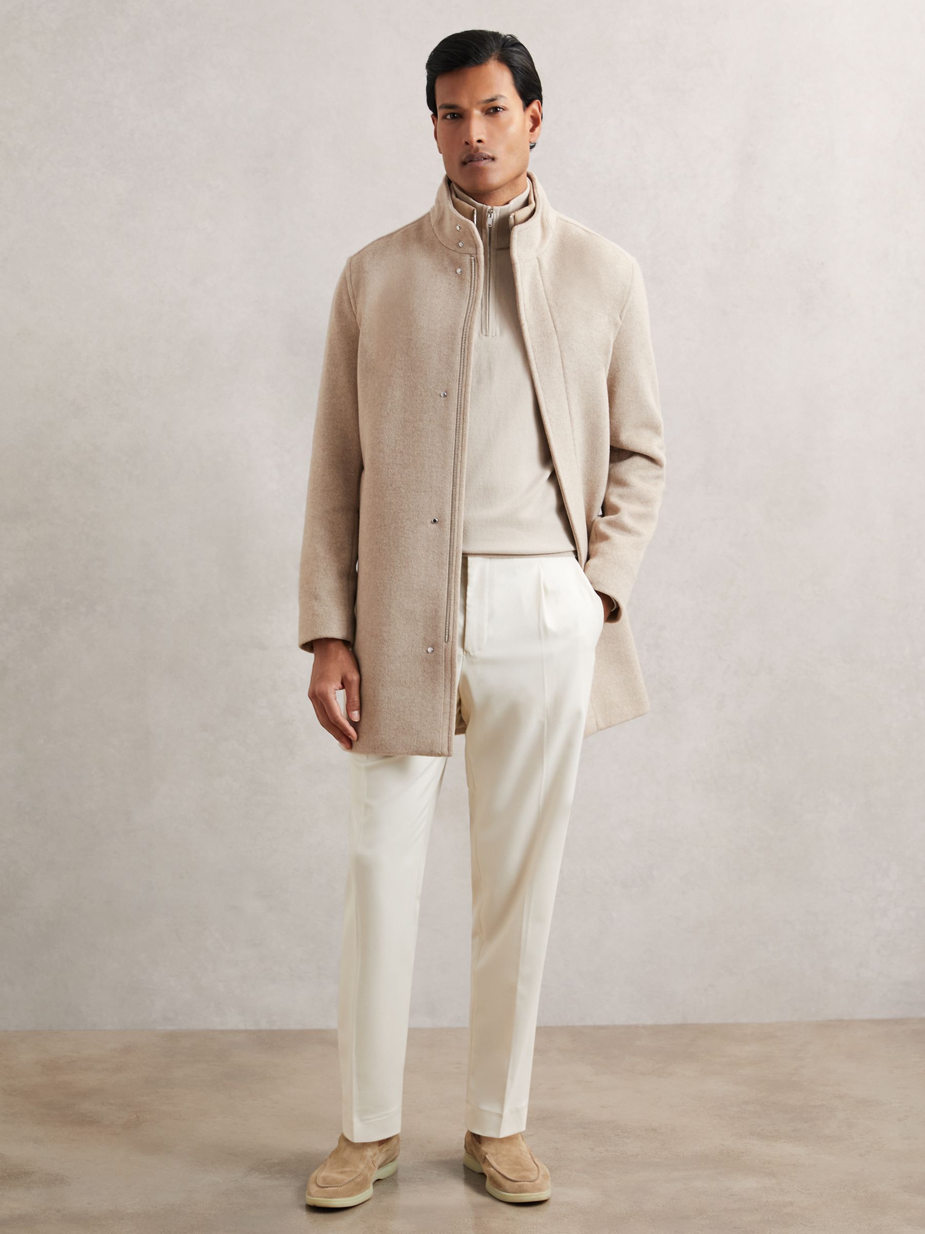 Wool-Blend Gilet-Insert Coat in Oatmeal Brown - image 5