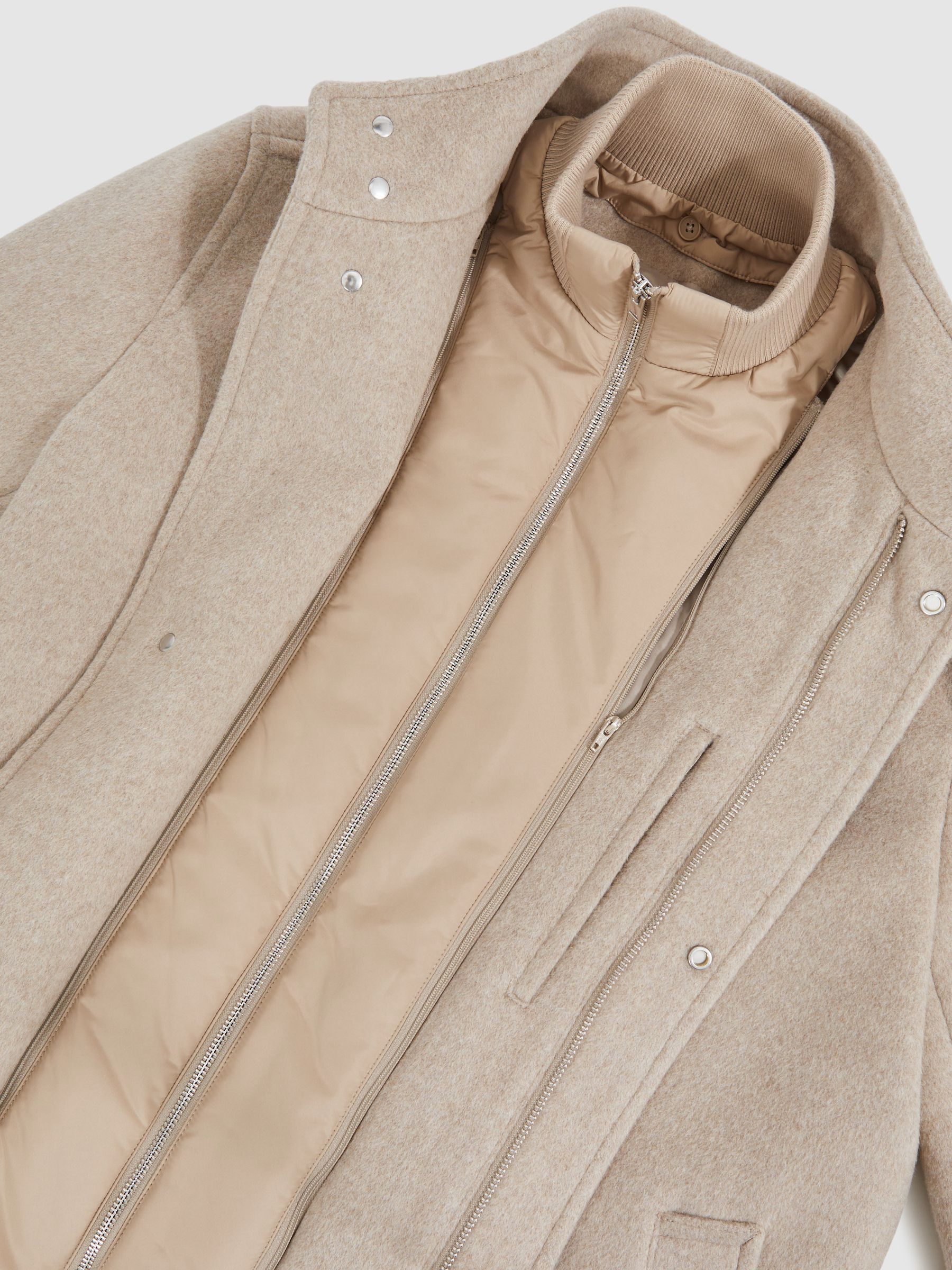 Wool-Blend Gilet-Insert Coat in Oatmeal Brown - image 2