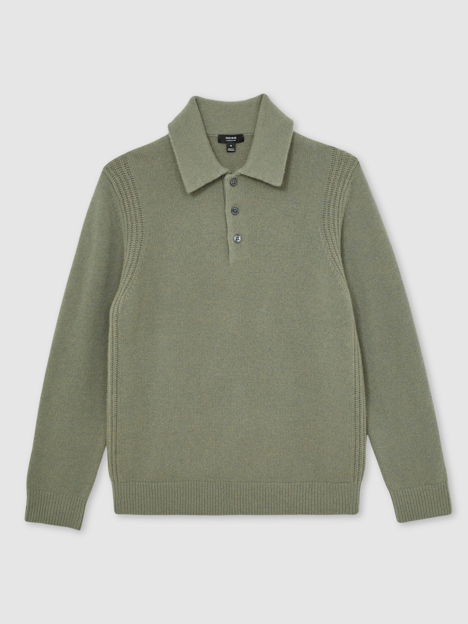 Wool-Blend Polo Jumper with Cashmere in Sage Green - Image 2 of 6