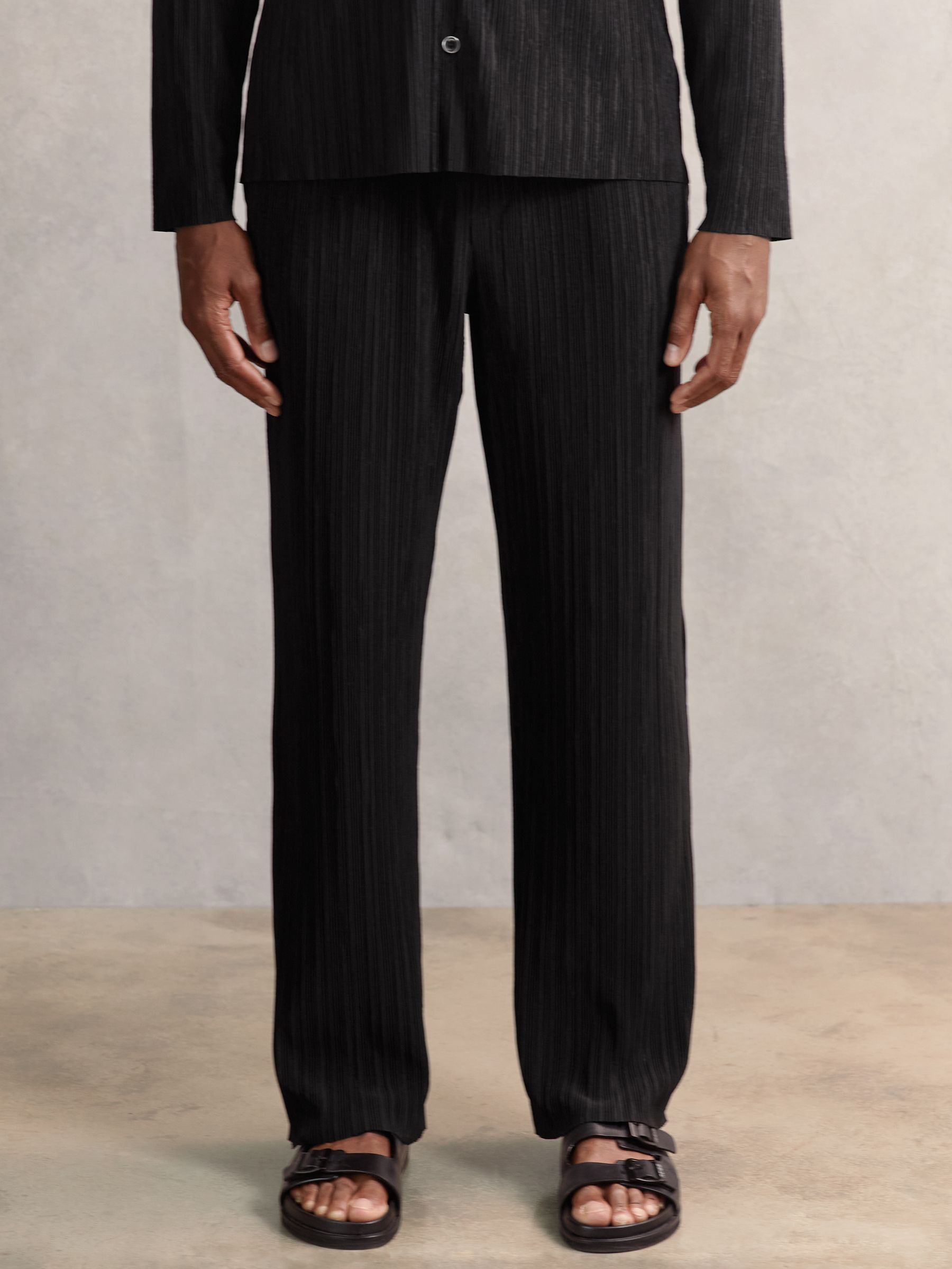 Wide Leg Plisse Trousers in Black - Image 3 of 6