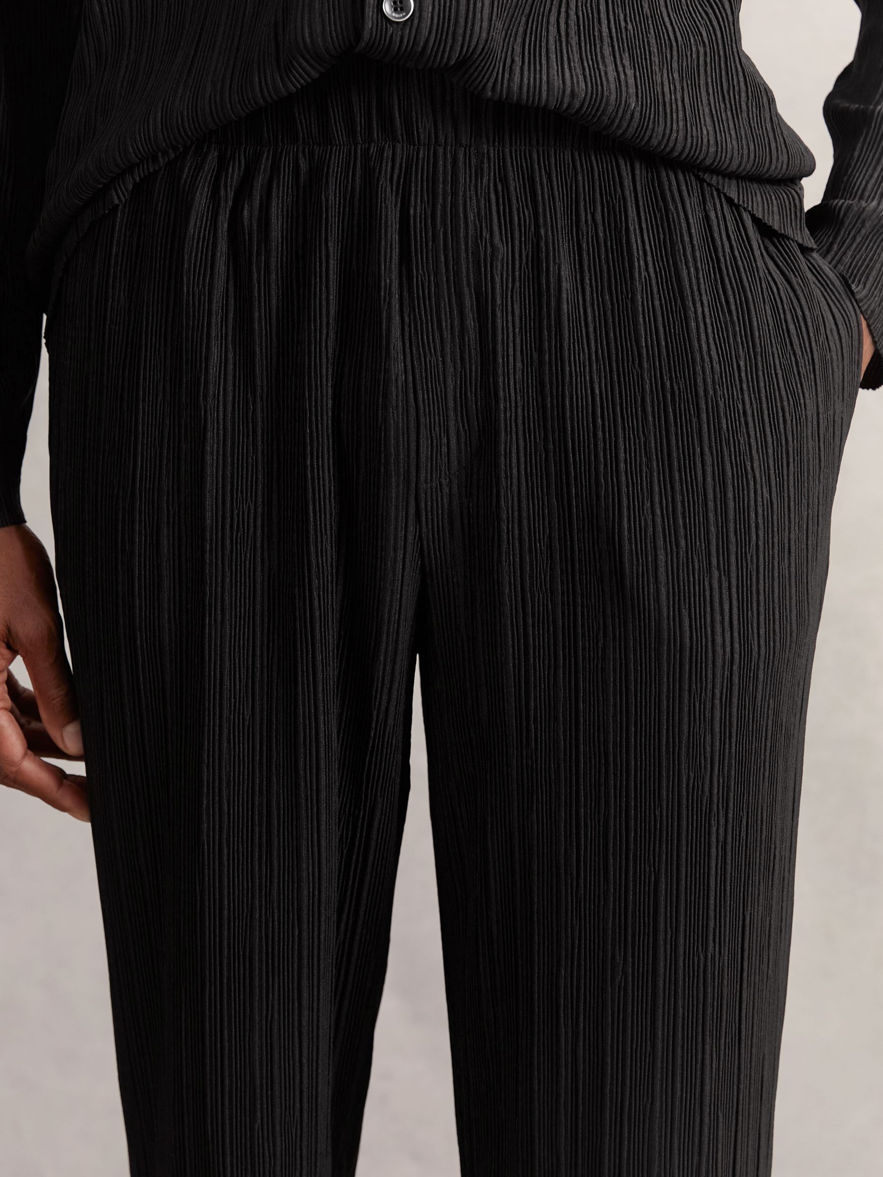 Wide Leg Plisse Trousers in Black - Image 4 of 6