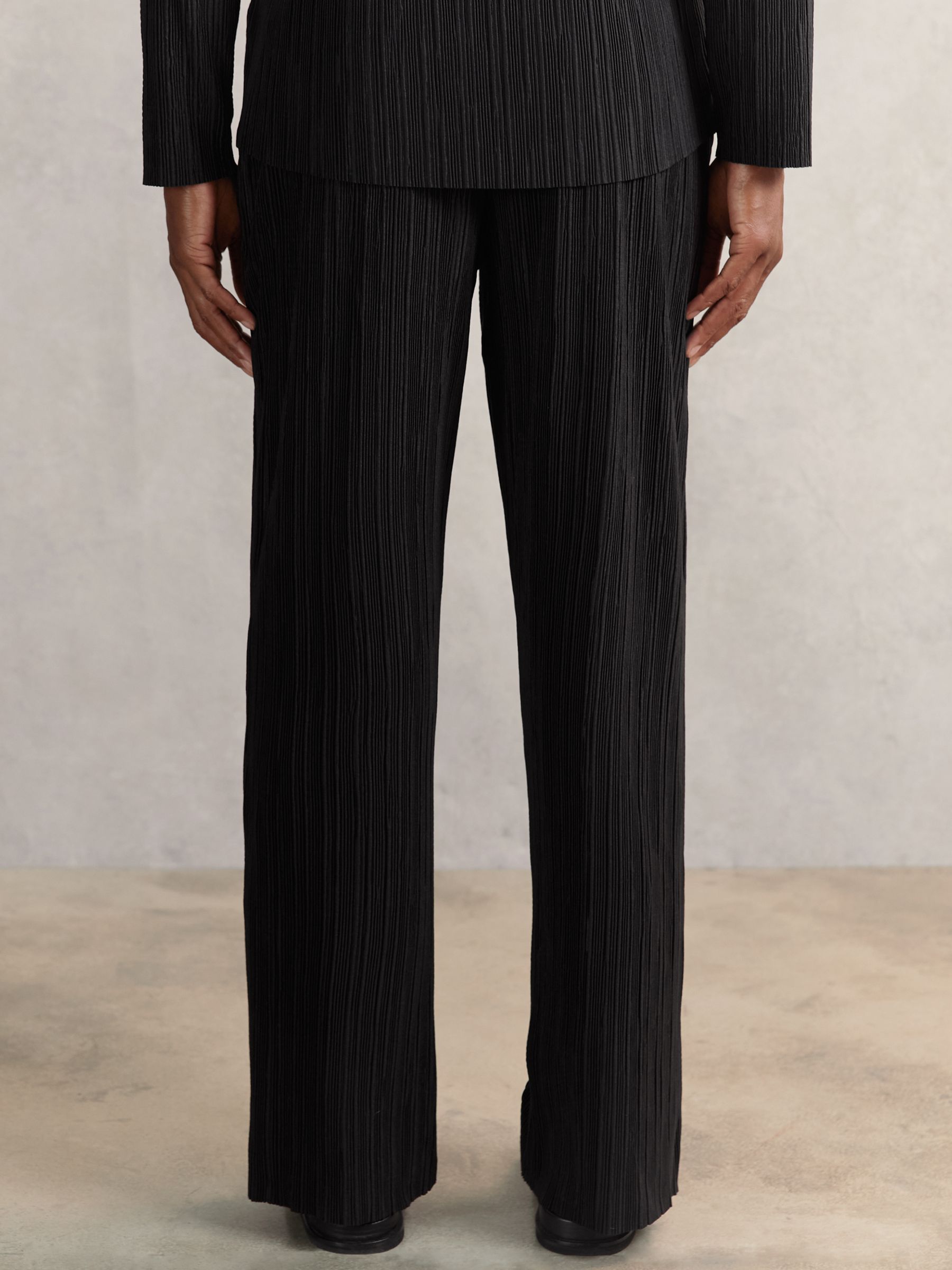 Wide Leg Plisse Trousers in Black - Image 5 of 6