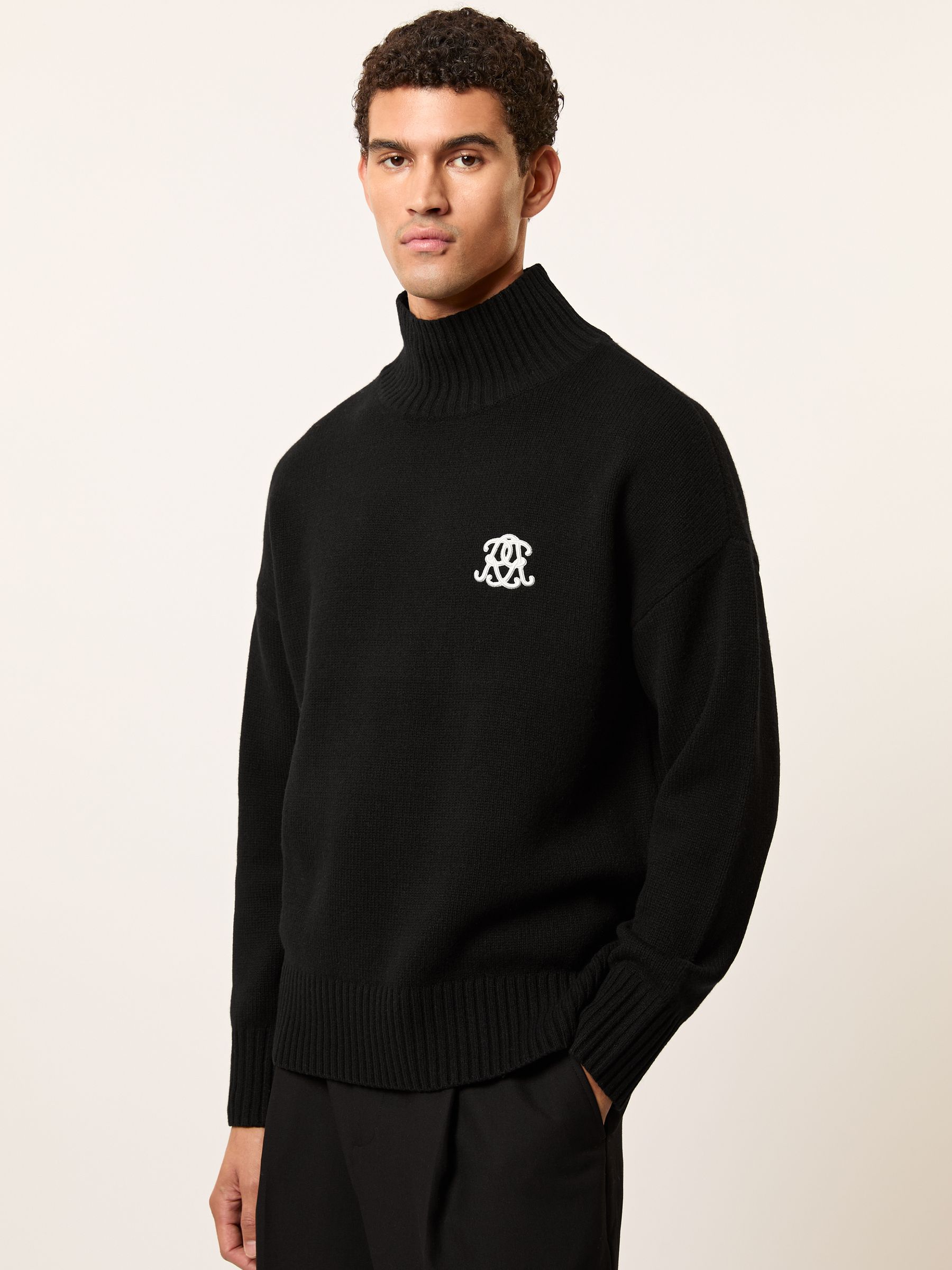 Monogram Wool Funnel-Neck Jumper in Black - Image 1 of 6