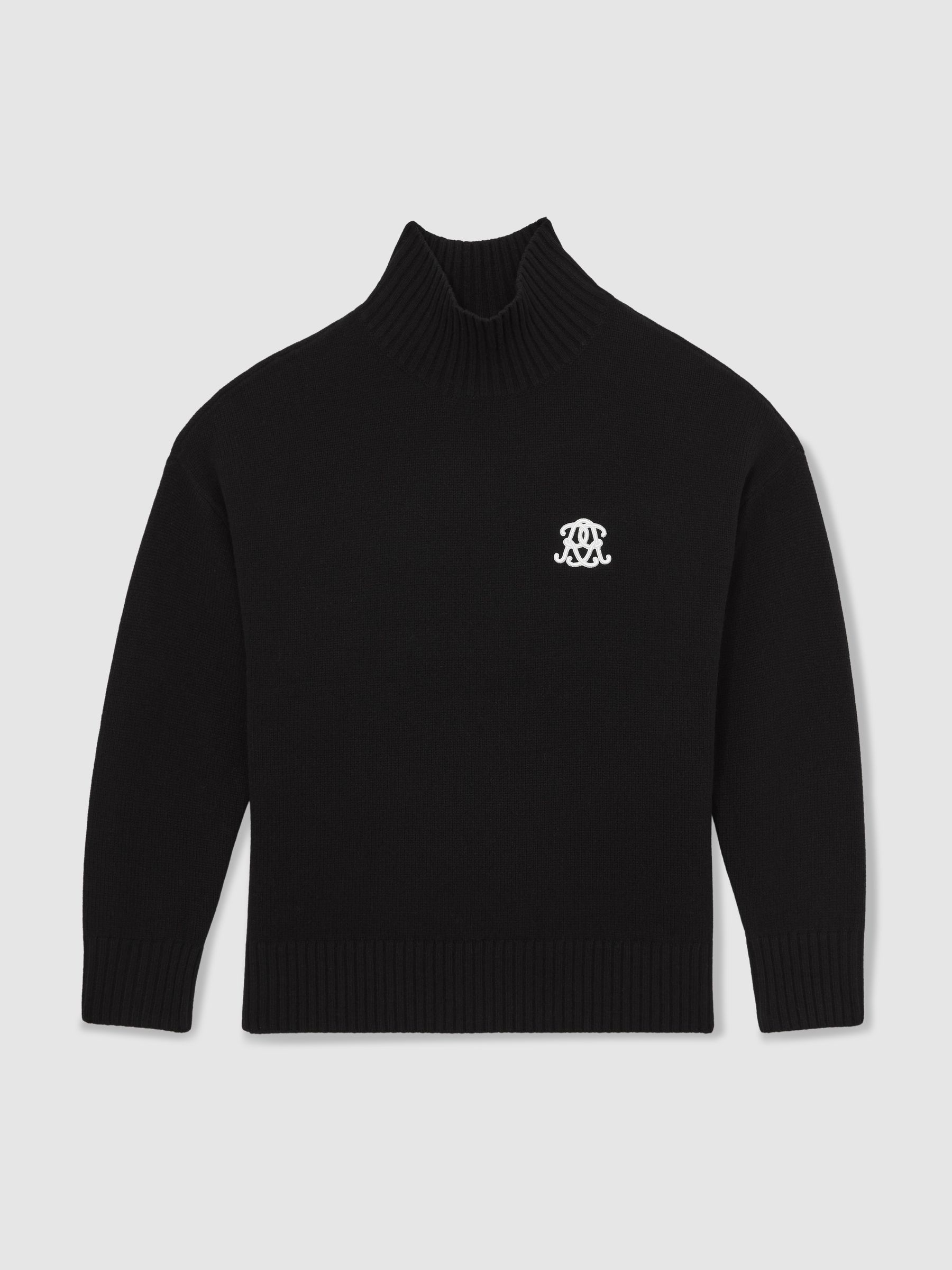 Monogram Wool Funnel-Neck Jumper in Black - Image 2 of 6