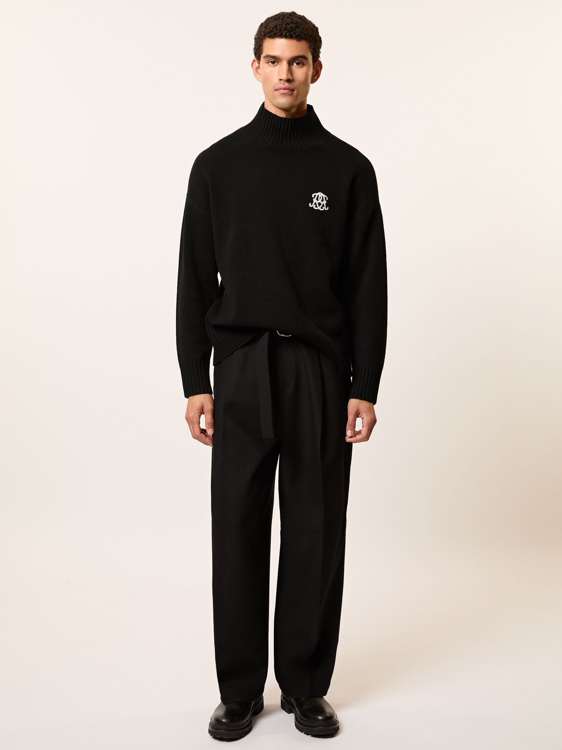 Monogram Wool Funnel-Neck Jumper in Black - Image 3 of 6