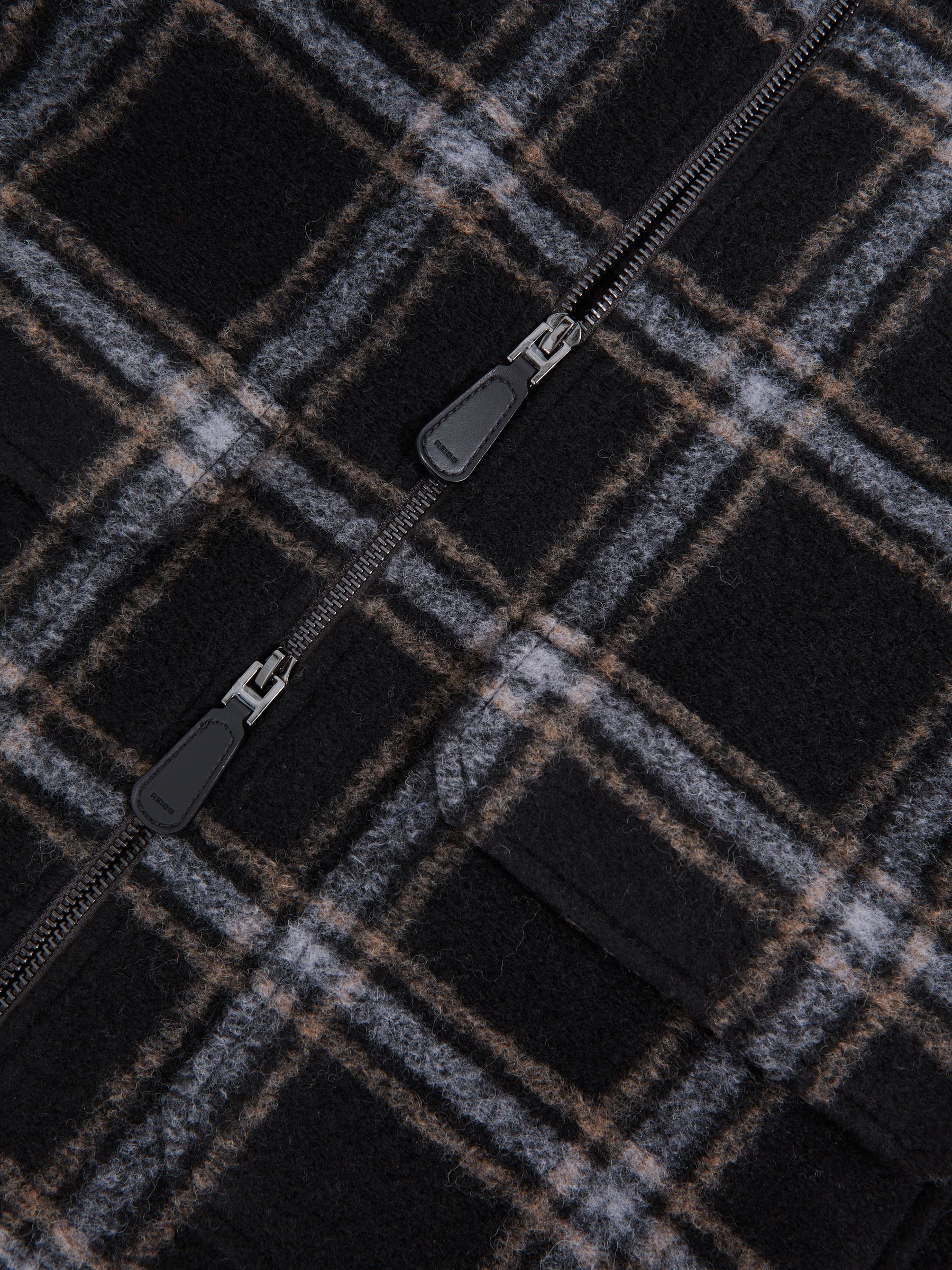 Zip-Through Check Overshirt with Wool in Navy - Image 6 of 6