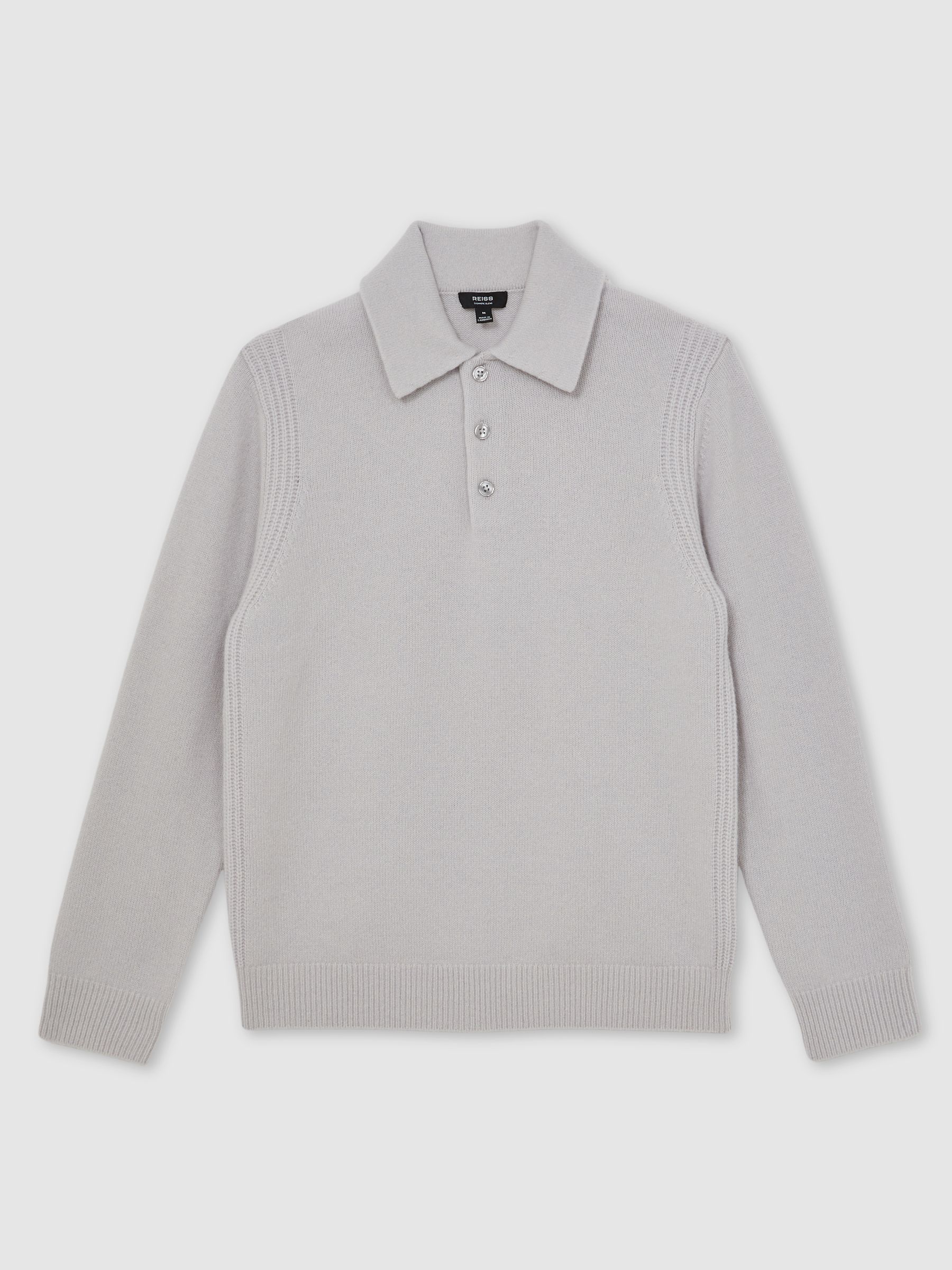 Wool-Blend Polo Jumper with Cashmere in Ice Grey - Image 2 of 6