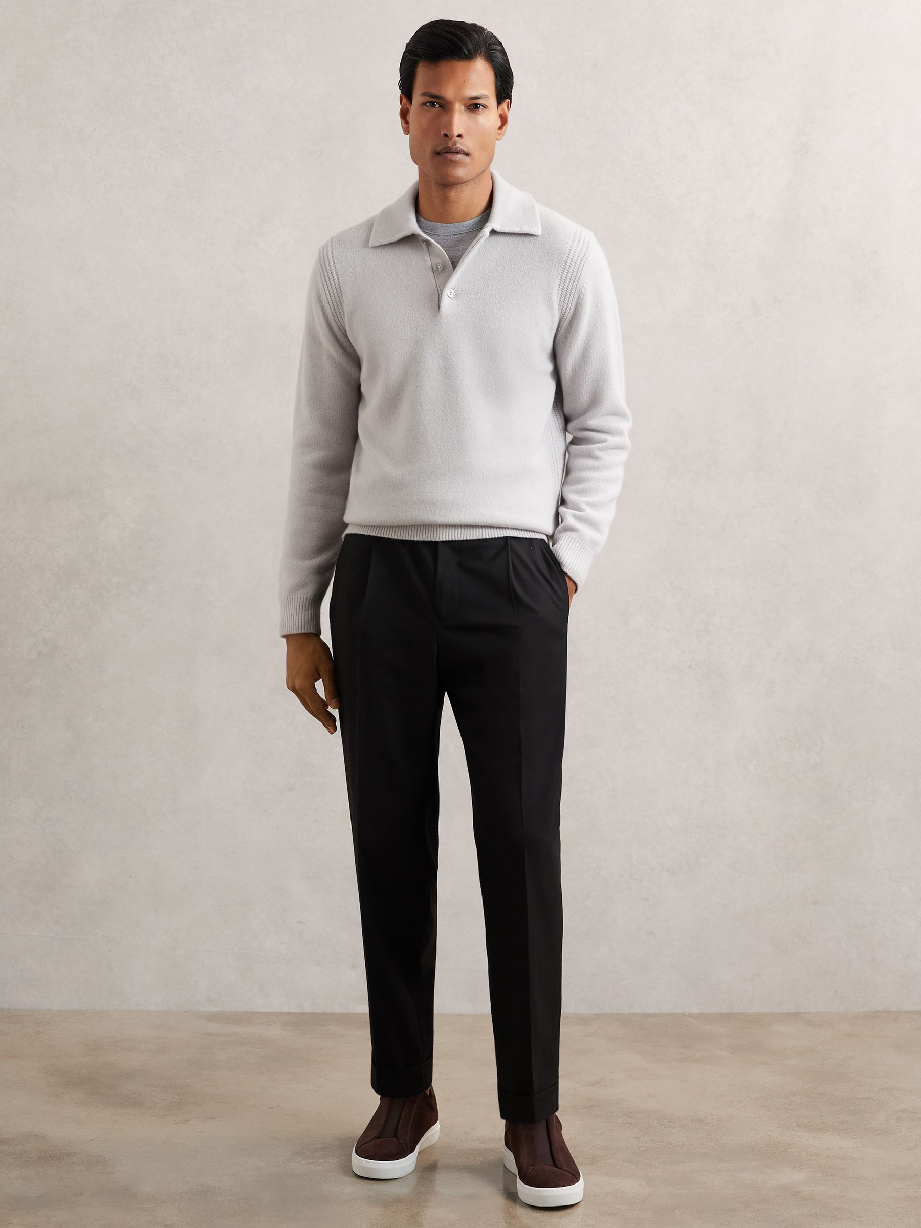 Wool-Blend Polo Jumper with Cashmere in Ice Grey - Image 4 of 6