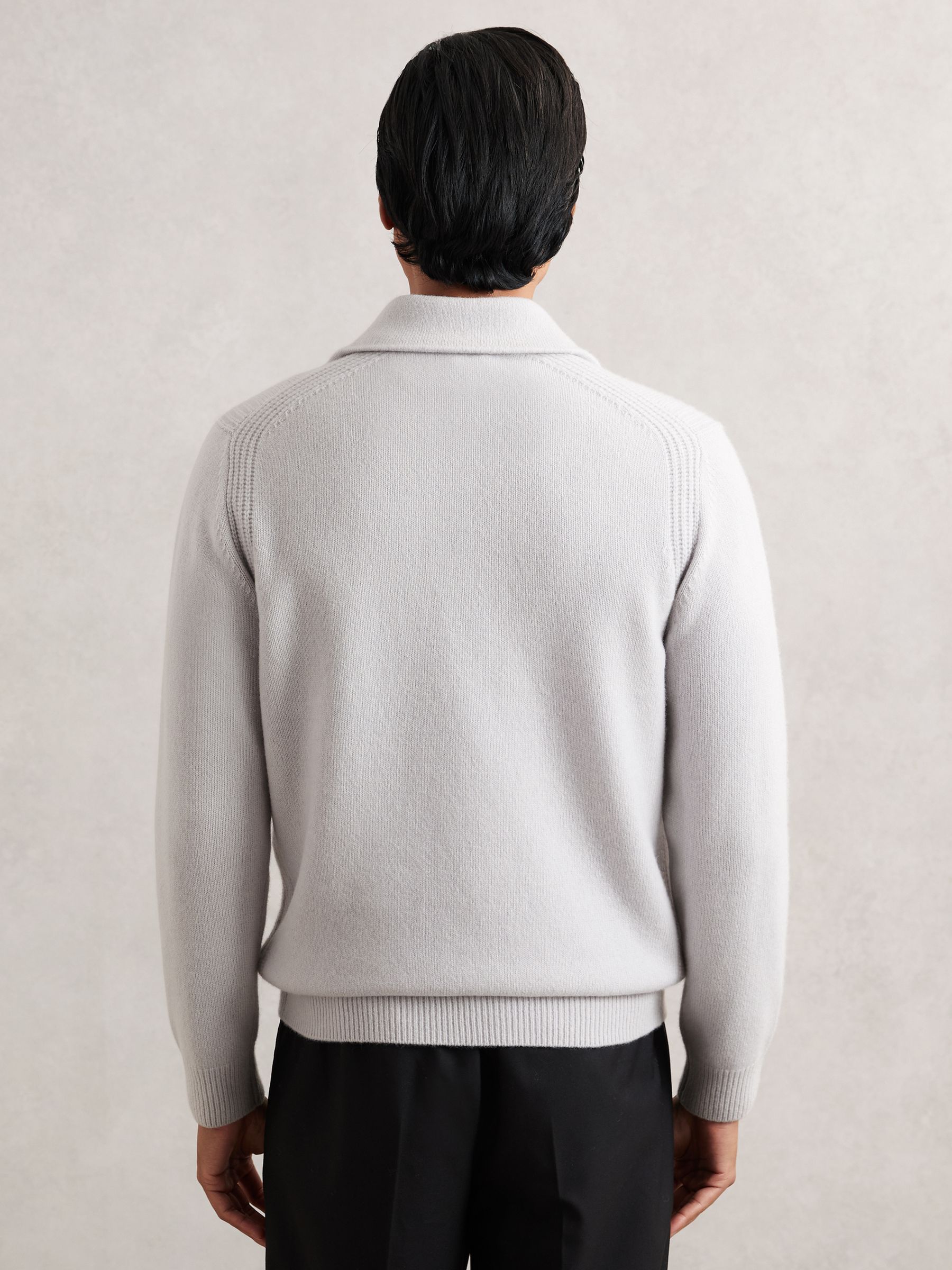 Wool-Blend Polo Jumper with Cashmere in Ice Grey - Image 5 of 6