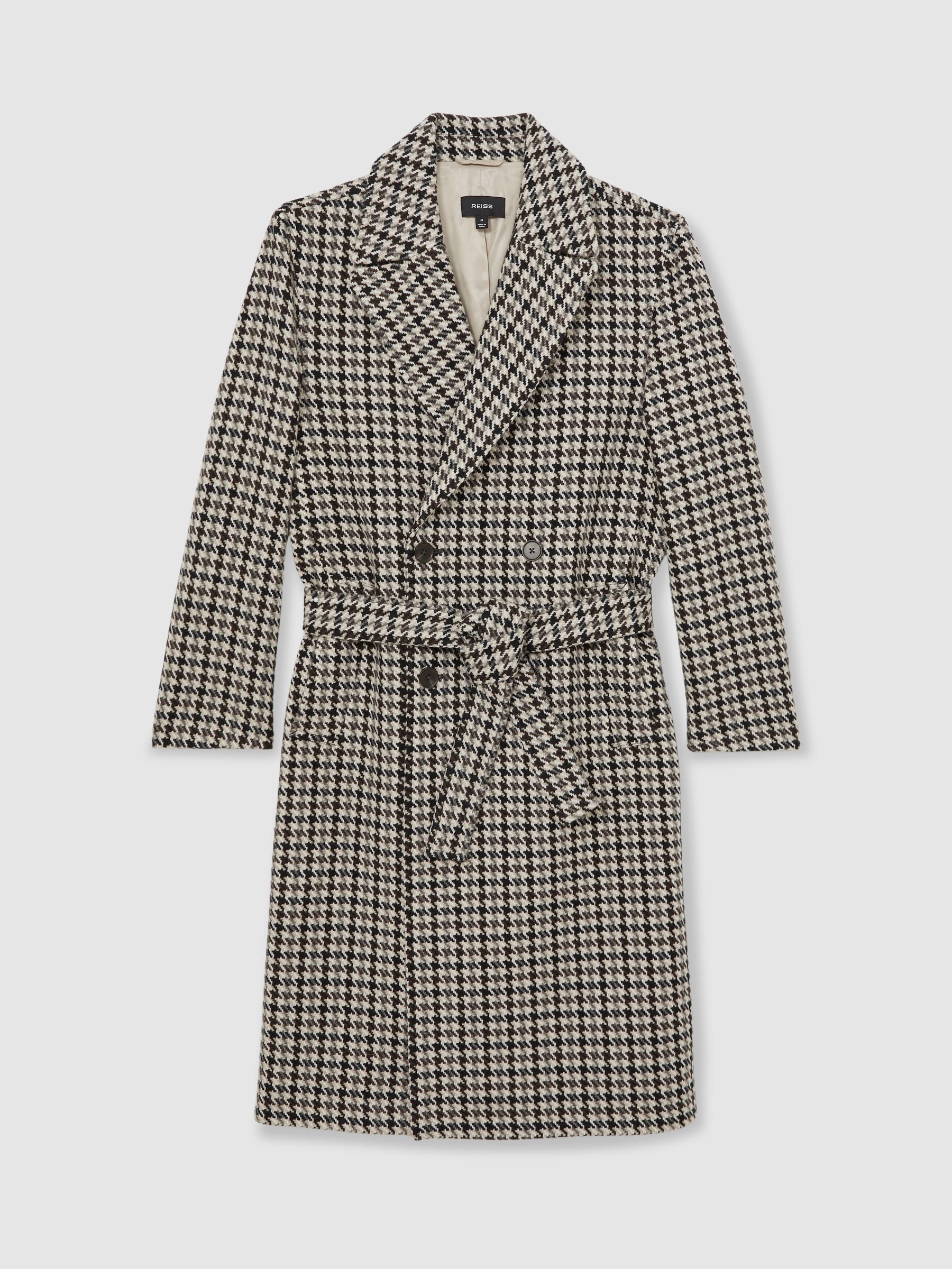 Wool Dogtooth Double-Breasted Overcoat in Brown Multi - image 1