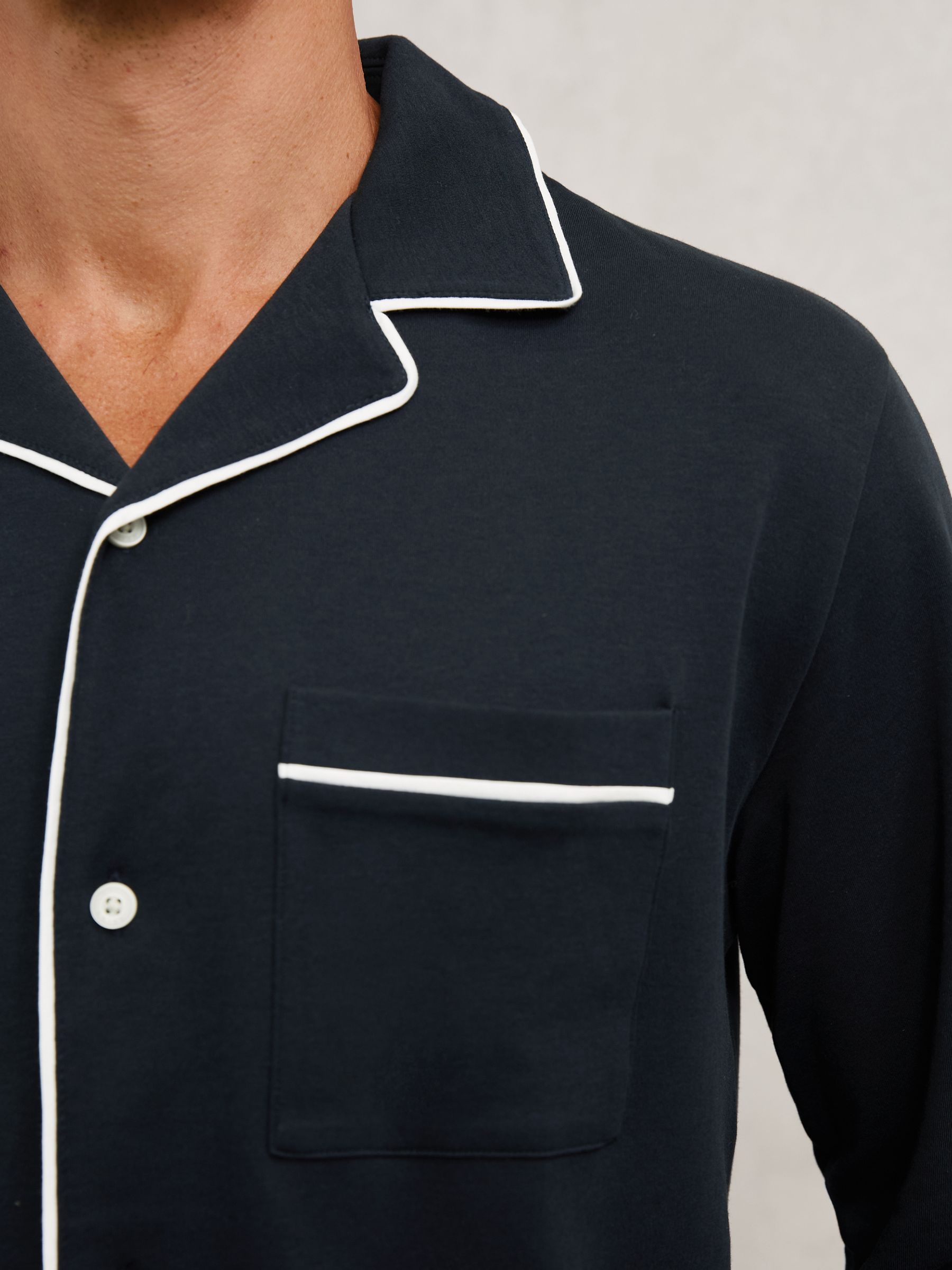 Cotton Piped Pyjamas Set in Navy - Image 5 of 9