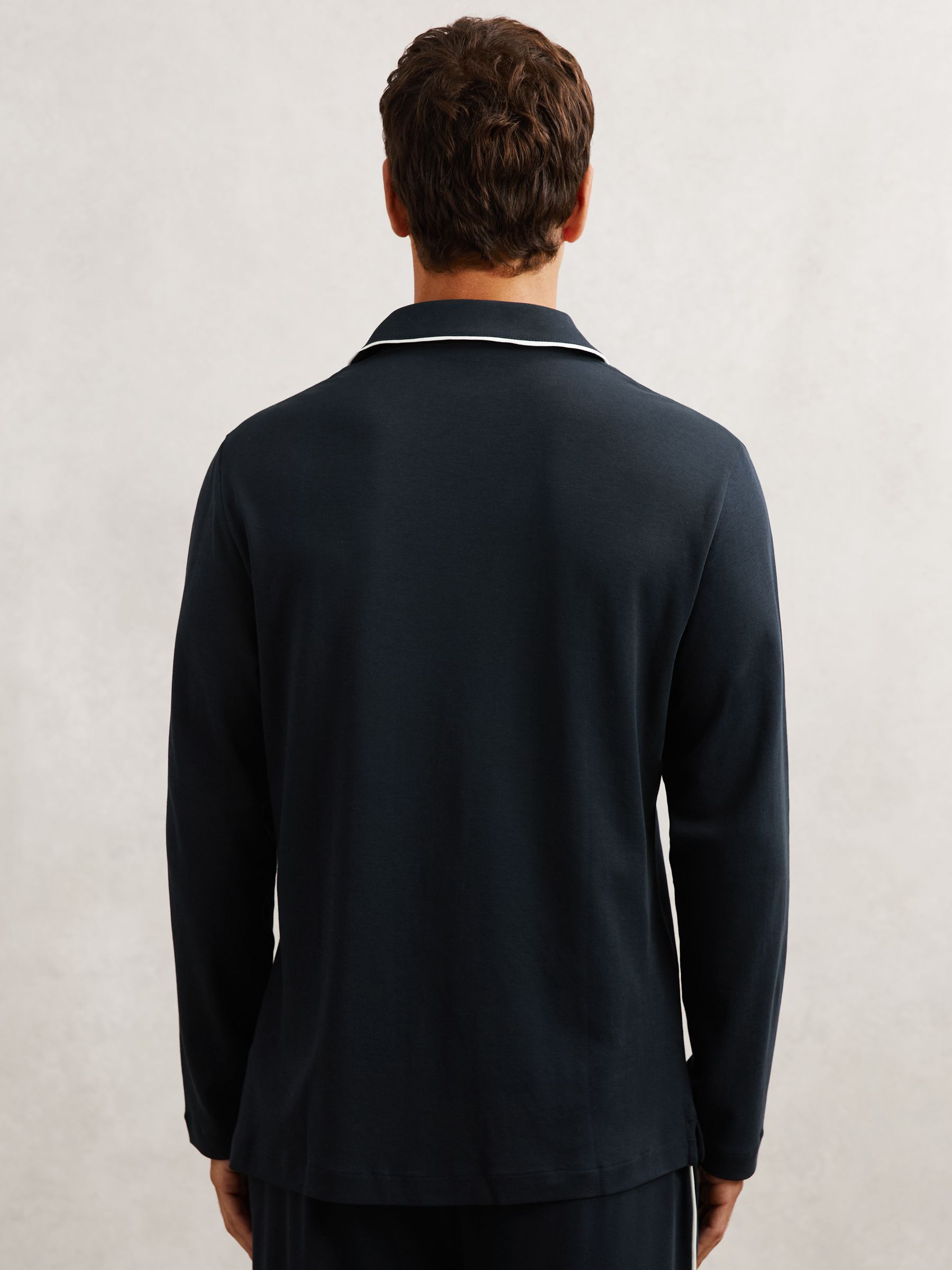 Cotton Piped Pyjamas Set in Navy - Image 6 of 9