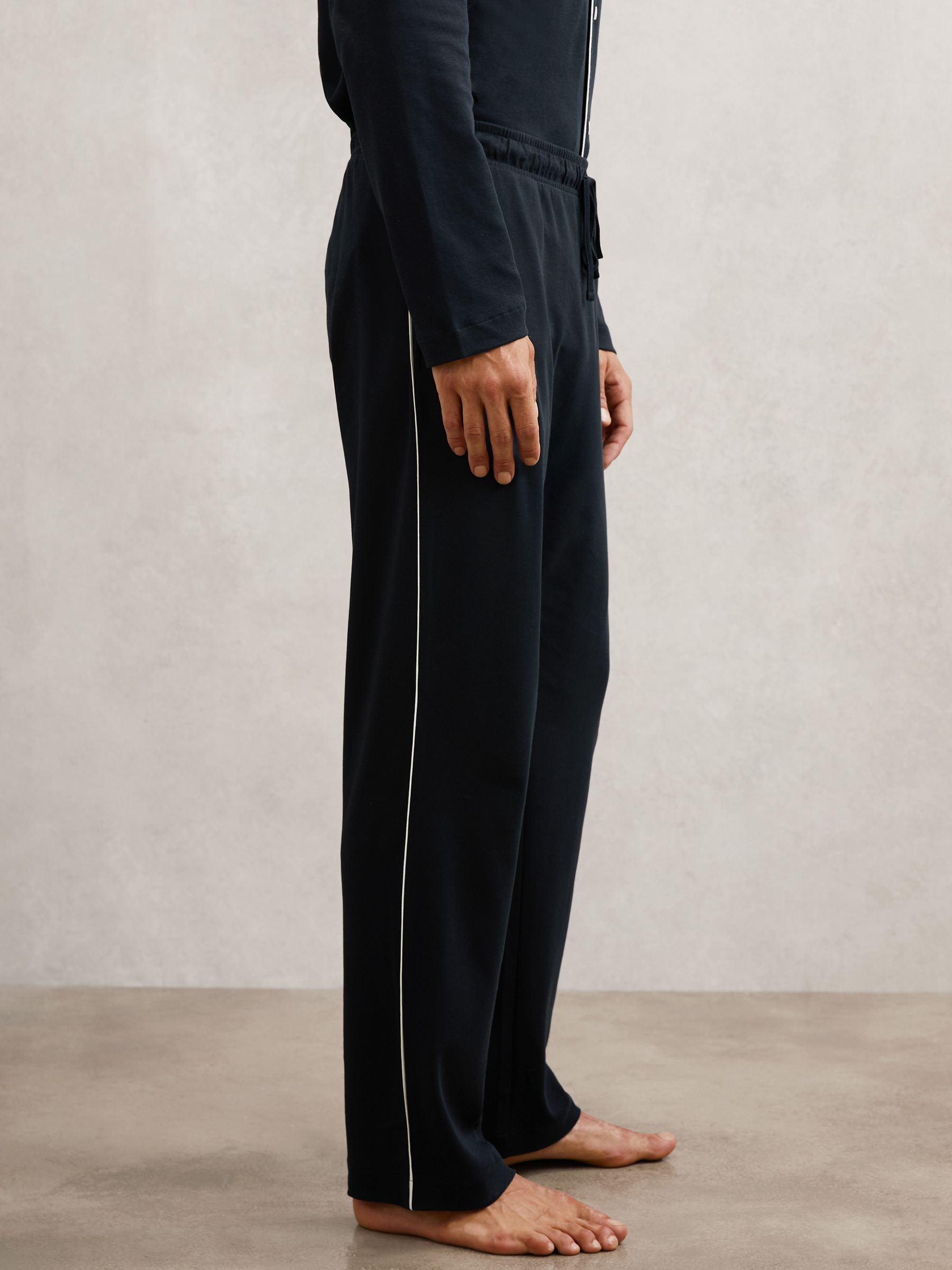 Cotton Piped Pyjamas Set in Navy - Image 7 of 9