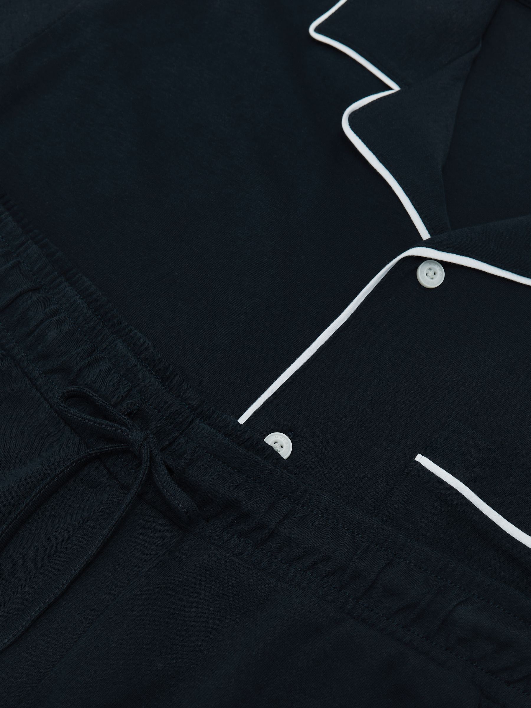 Cotton Piped Pyjamas Set in Navy - Image 9 of 9