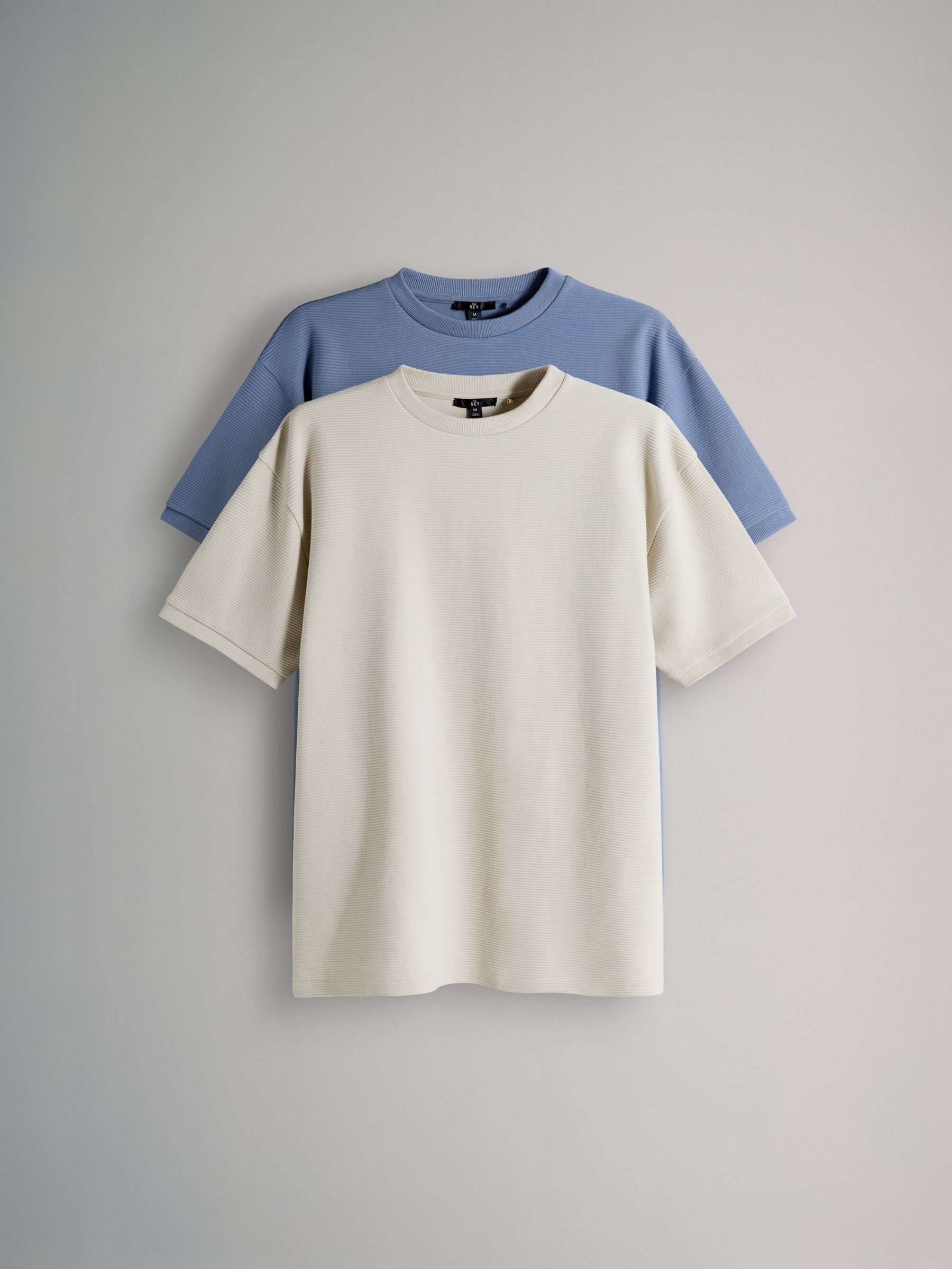 2 Pack Cotton Relaxed Fit Crew Neck TShirt Blue/Stone - Image 2 of 6