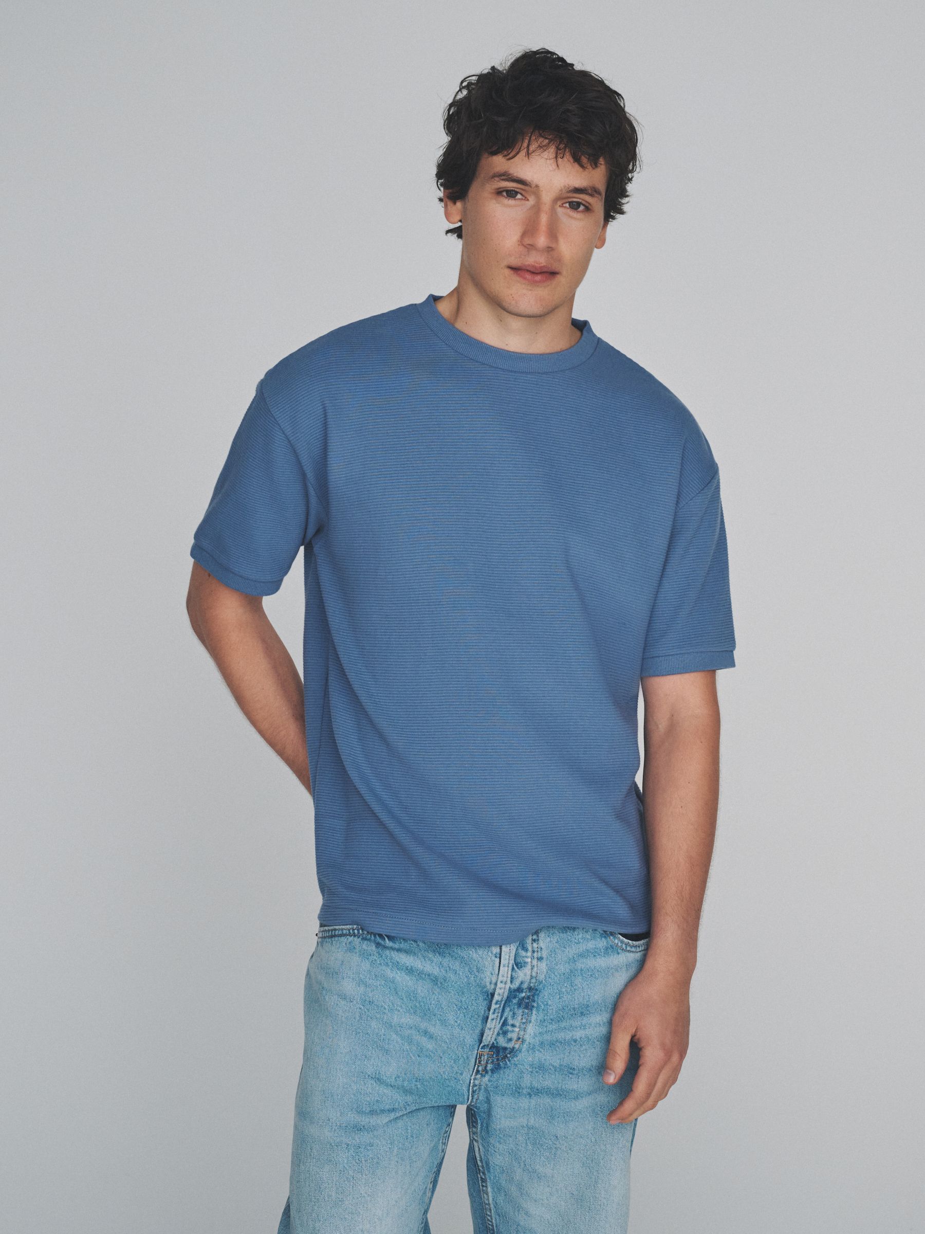 2 Pack Cotton Relaxed Fit Crew Neck TShirt Blue/Stone - Image 4 of 6