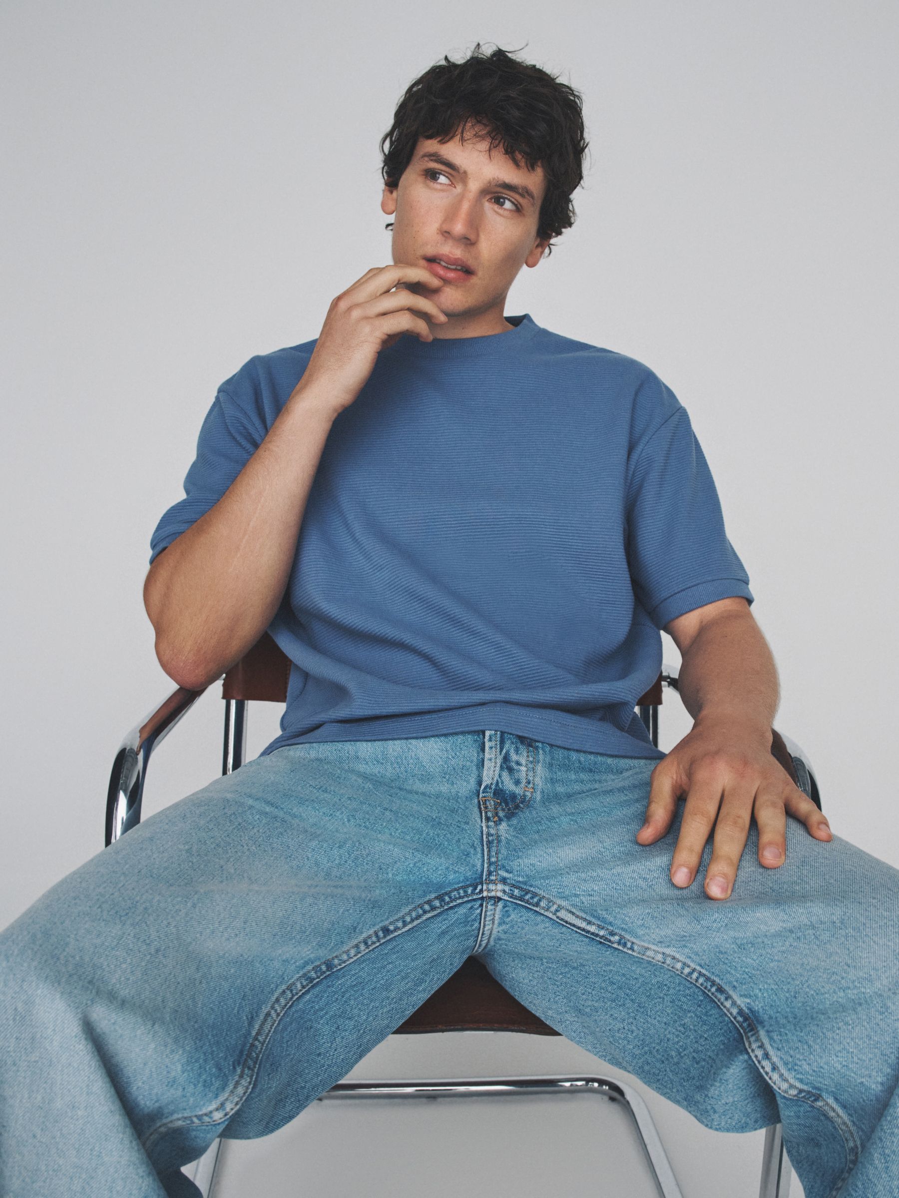 2 Pack Cotton Relaxed Fit Crew Neck TShirt Blue/Stone - Image 5 of 6