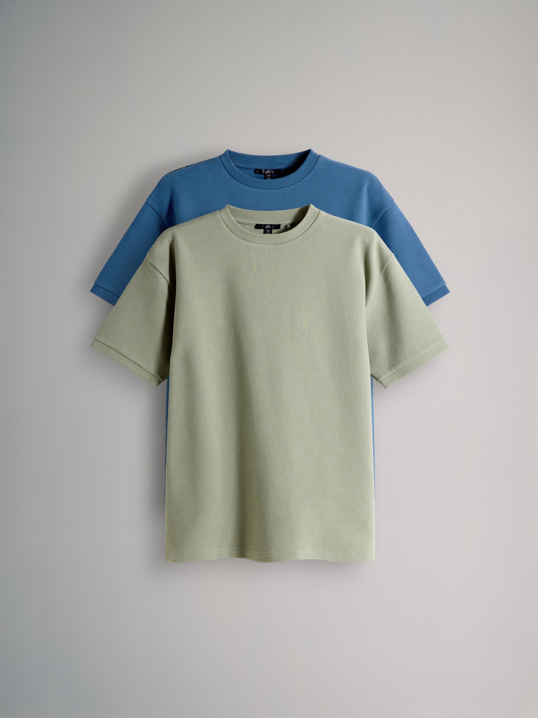 2 Pack Cotton Relaxed Fit Crew Neck TShirt Blue/Green - Image 1 of 5