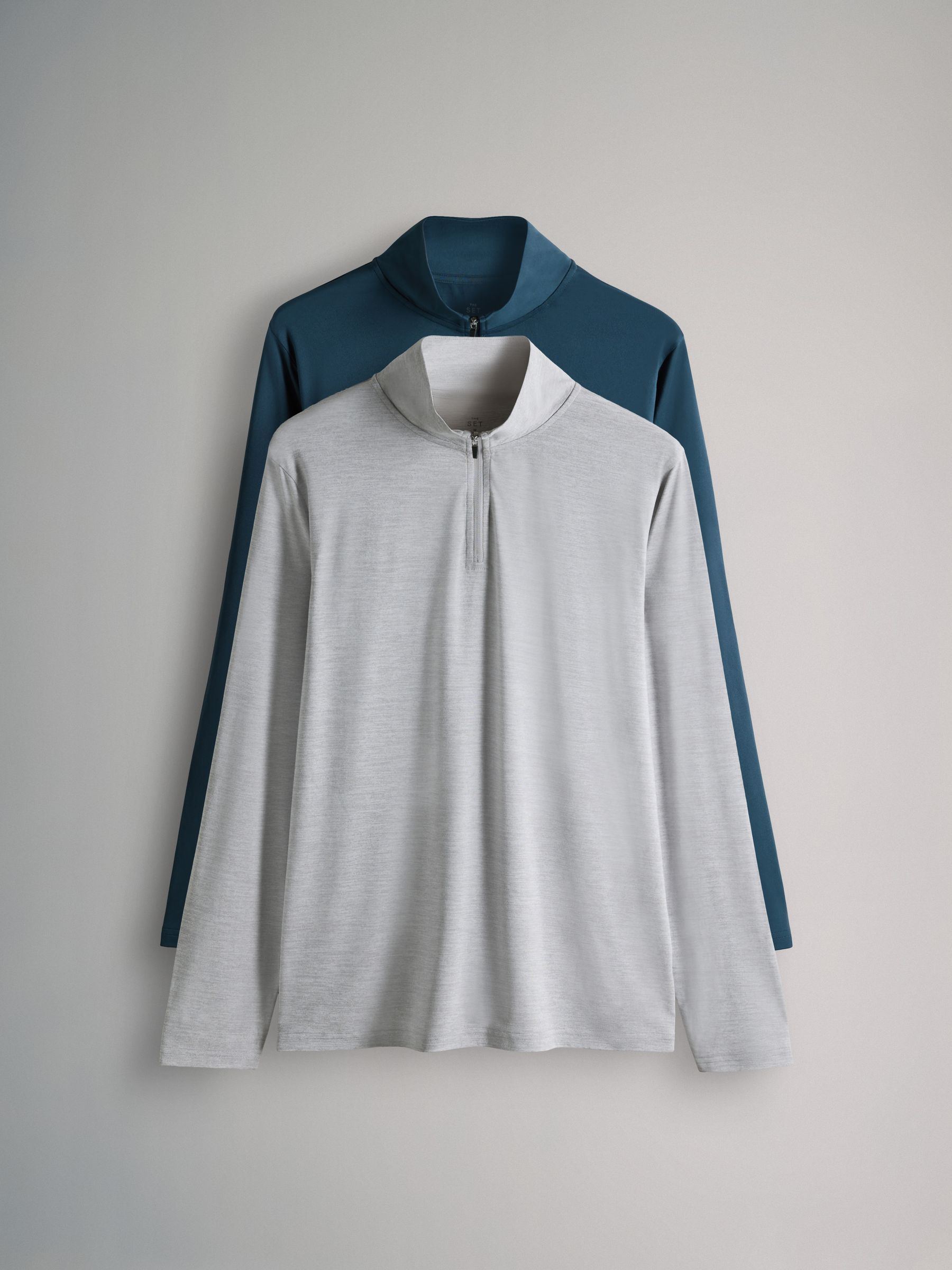 2 Pack Activewear Zip Neck Tops Grey/Navy - Image 1 of 5
