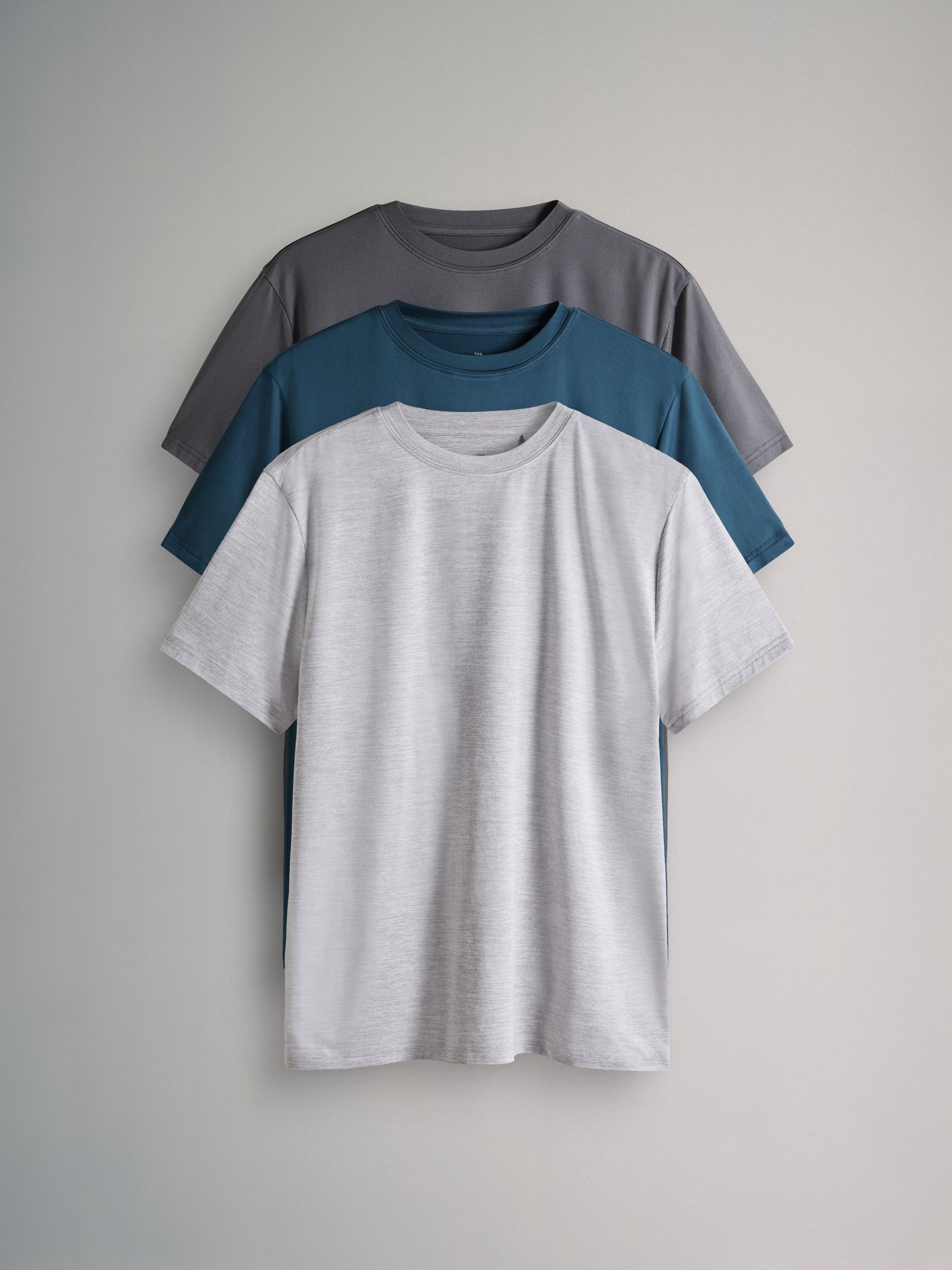 3 Pack Activewear Crew Neck T-Shirts Grey/Navy - Image 2 of 6