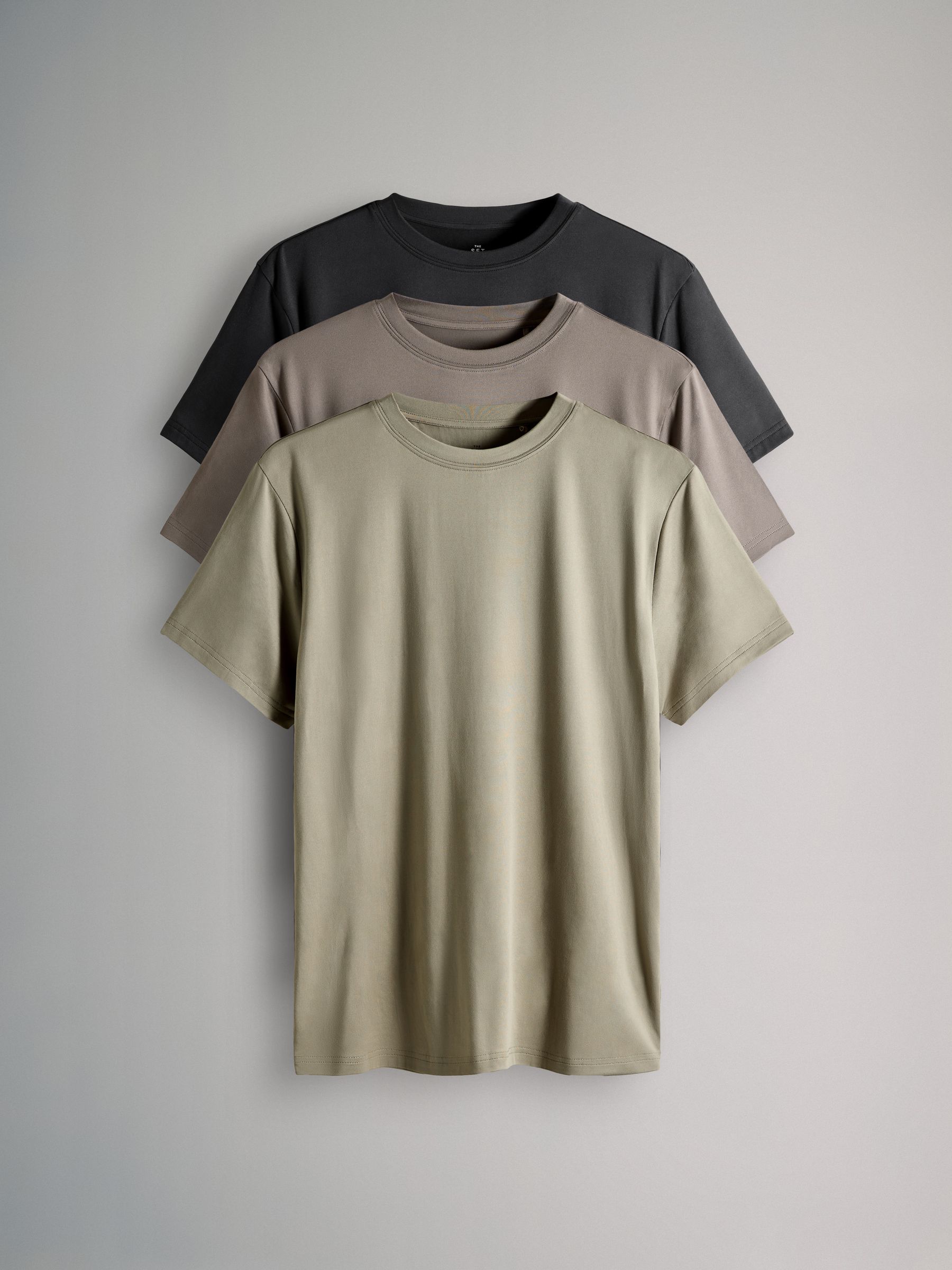 3 Pack Activewear Crew Neck T-Shirts Black/Green/ Brown - Image 1 of 6
