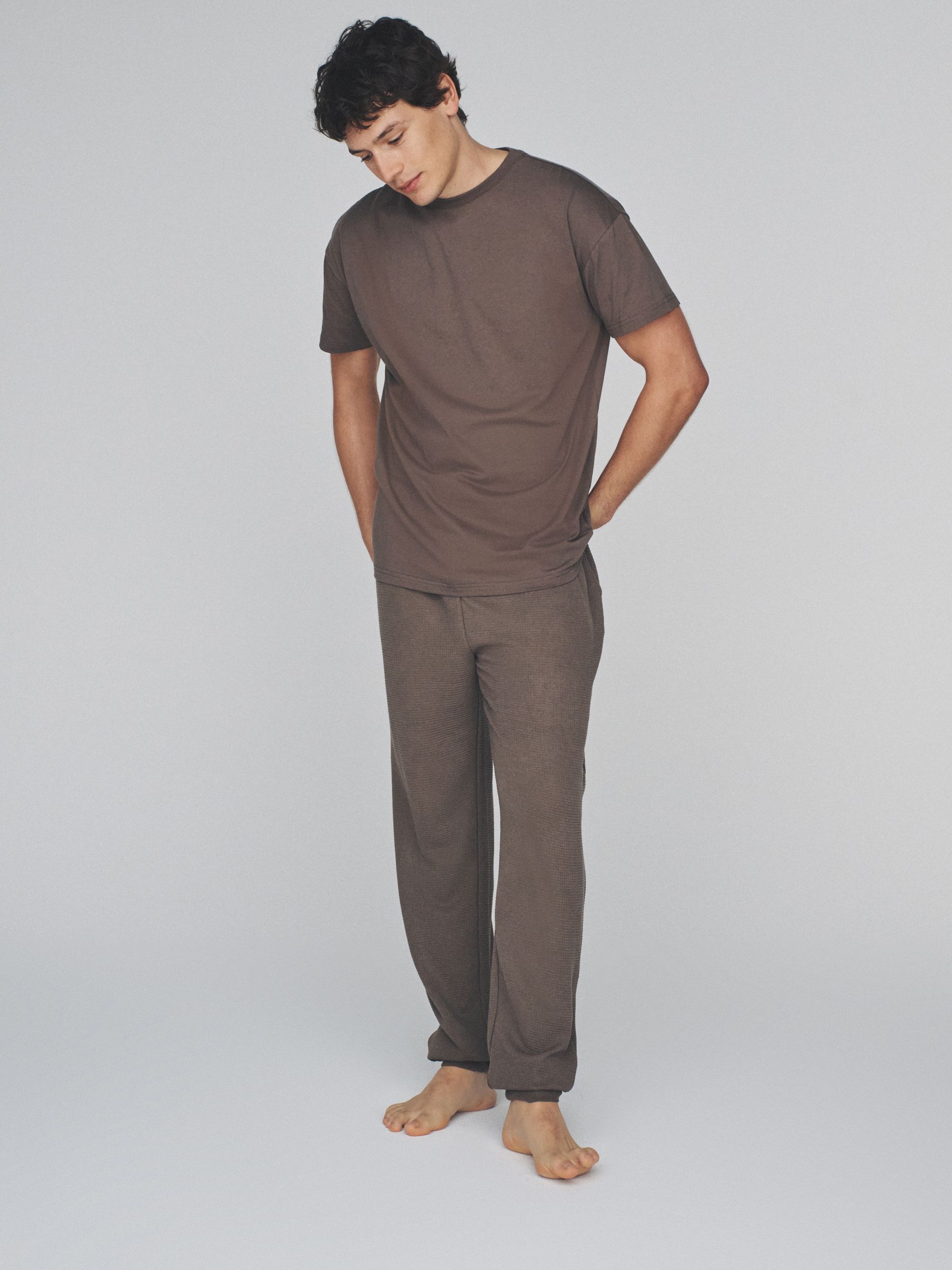 2 Pack Relaxed Fit TShirts and Waffle Loungepants Set Chocolate Brown - Image 2 of 6