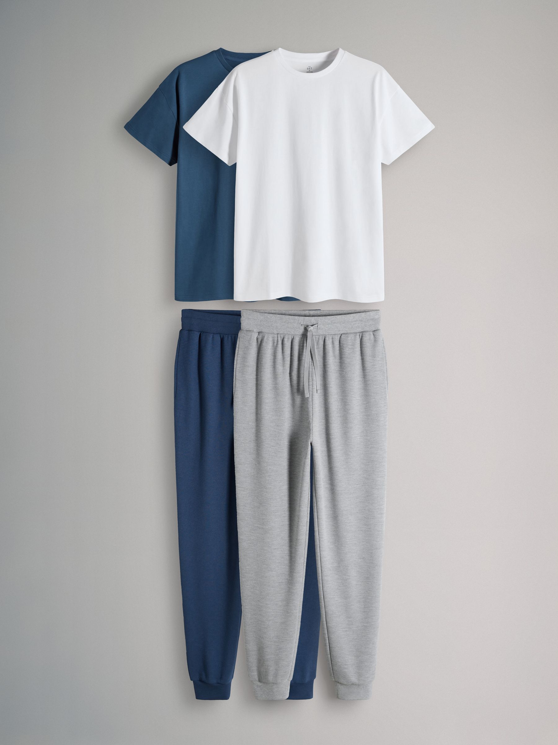 2 Pack Relaxed Fit TShirts and Waffle Loungepants Set Blue/Grey - Image 1 of 5 2 Pack Relaxed Fit TShirts and Waffle Loungepants Set Blue/Grey - Image 1 of 5