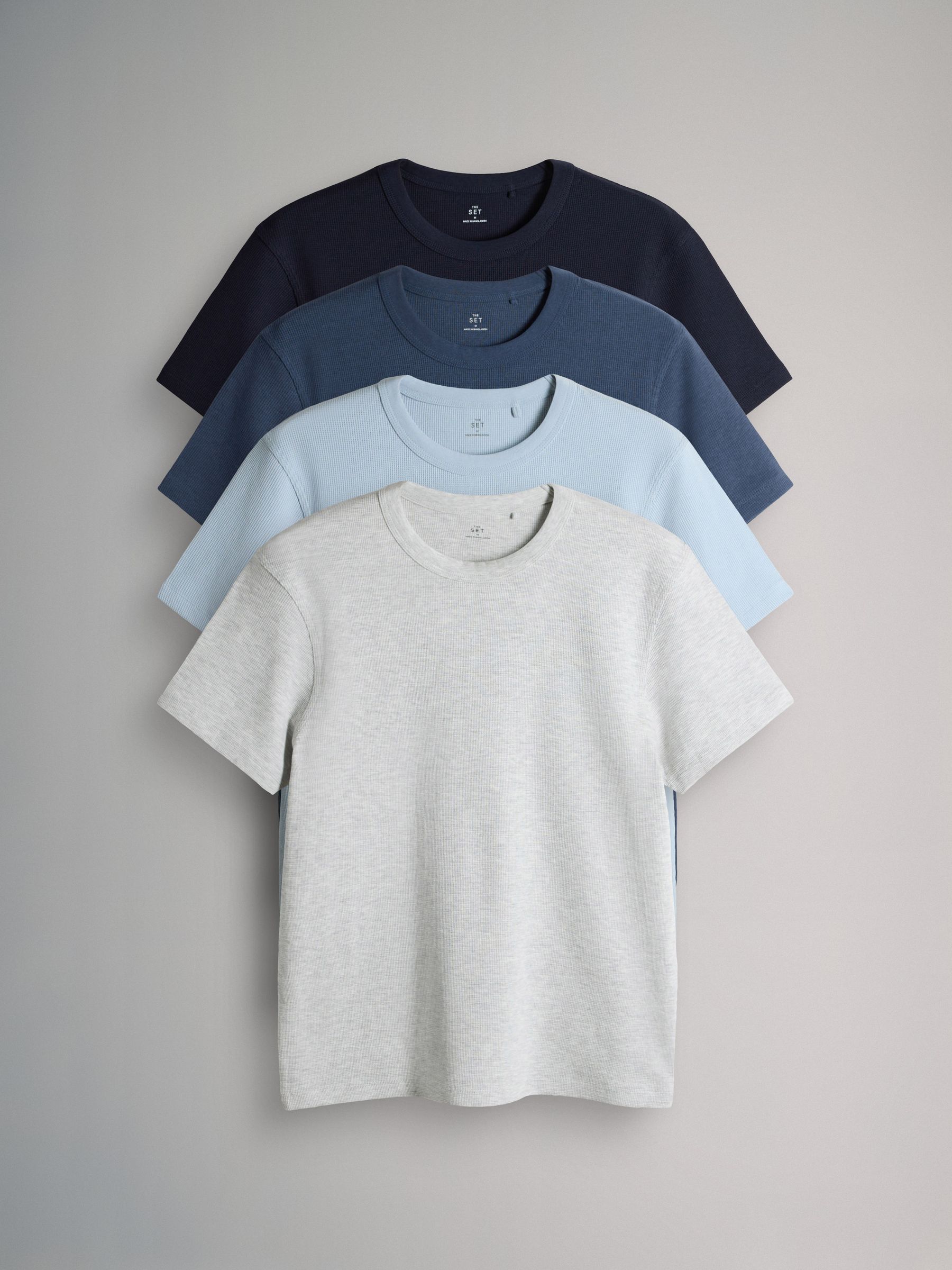 4 Pack Regular Fit Crew Neck Waffle TShirts Blue/White - Image 1 of 6