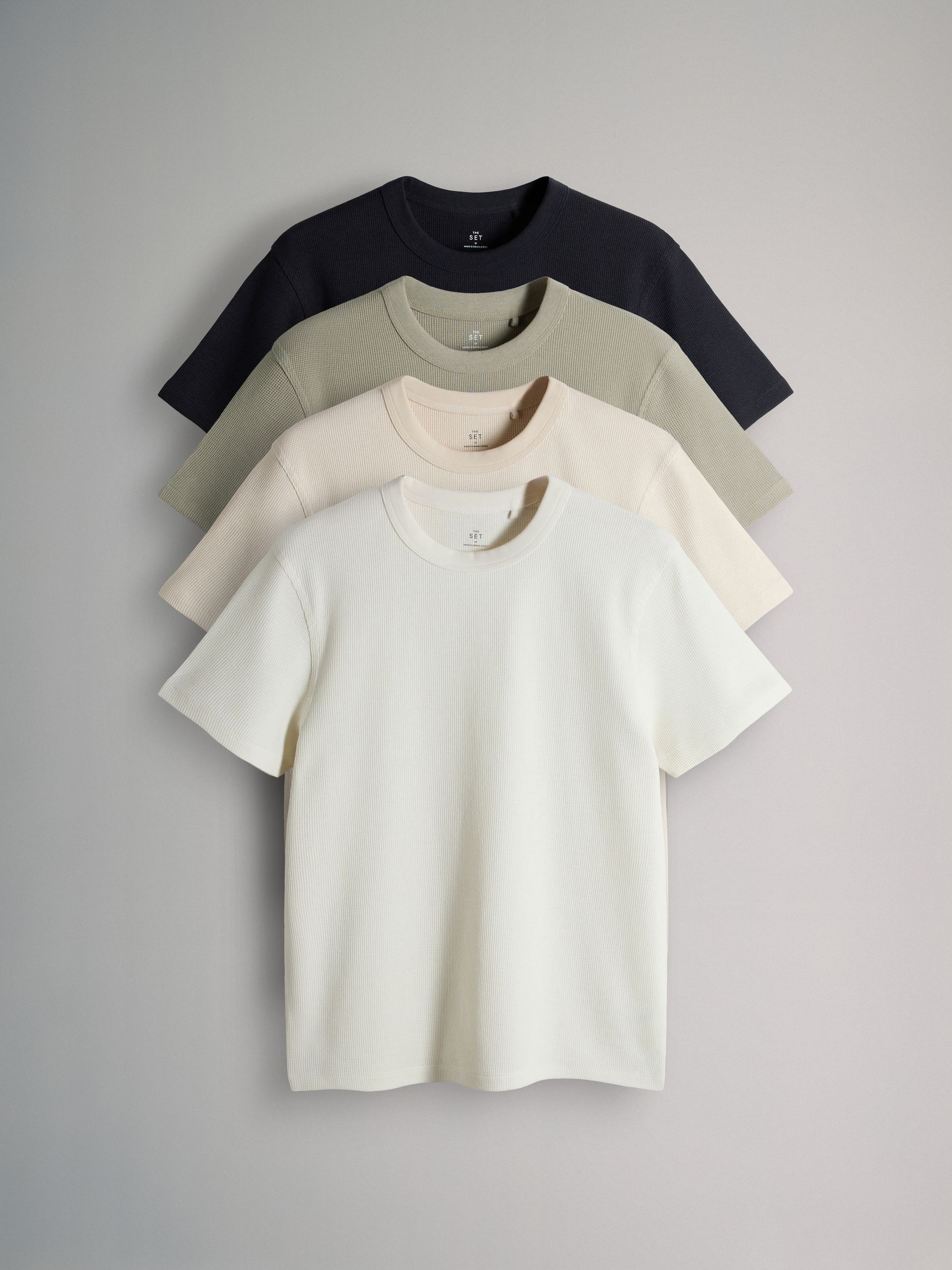 4 Pack Regular Fit Crew Neck Waffle TShirts Charcoal Grey - Image 1 of 6