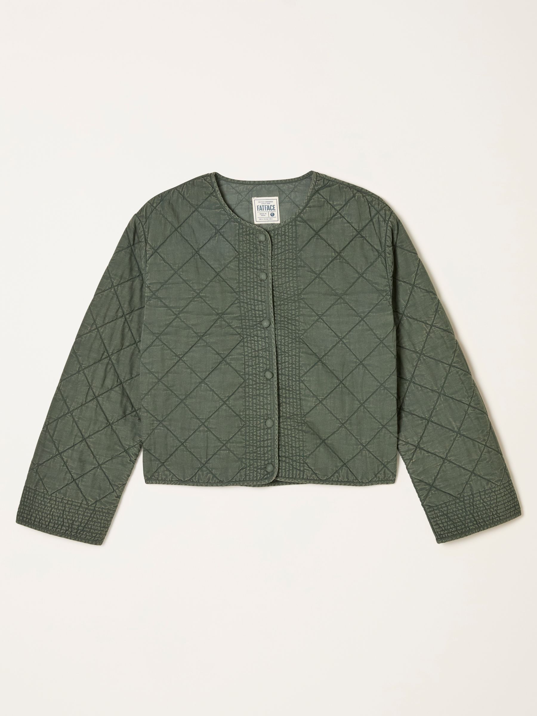 Fleur Khaki Green Regular Embroidered Quilted Jacket - Image 6 of 6