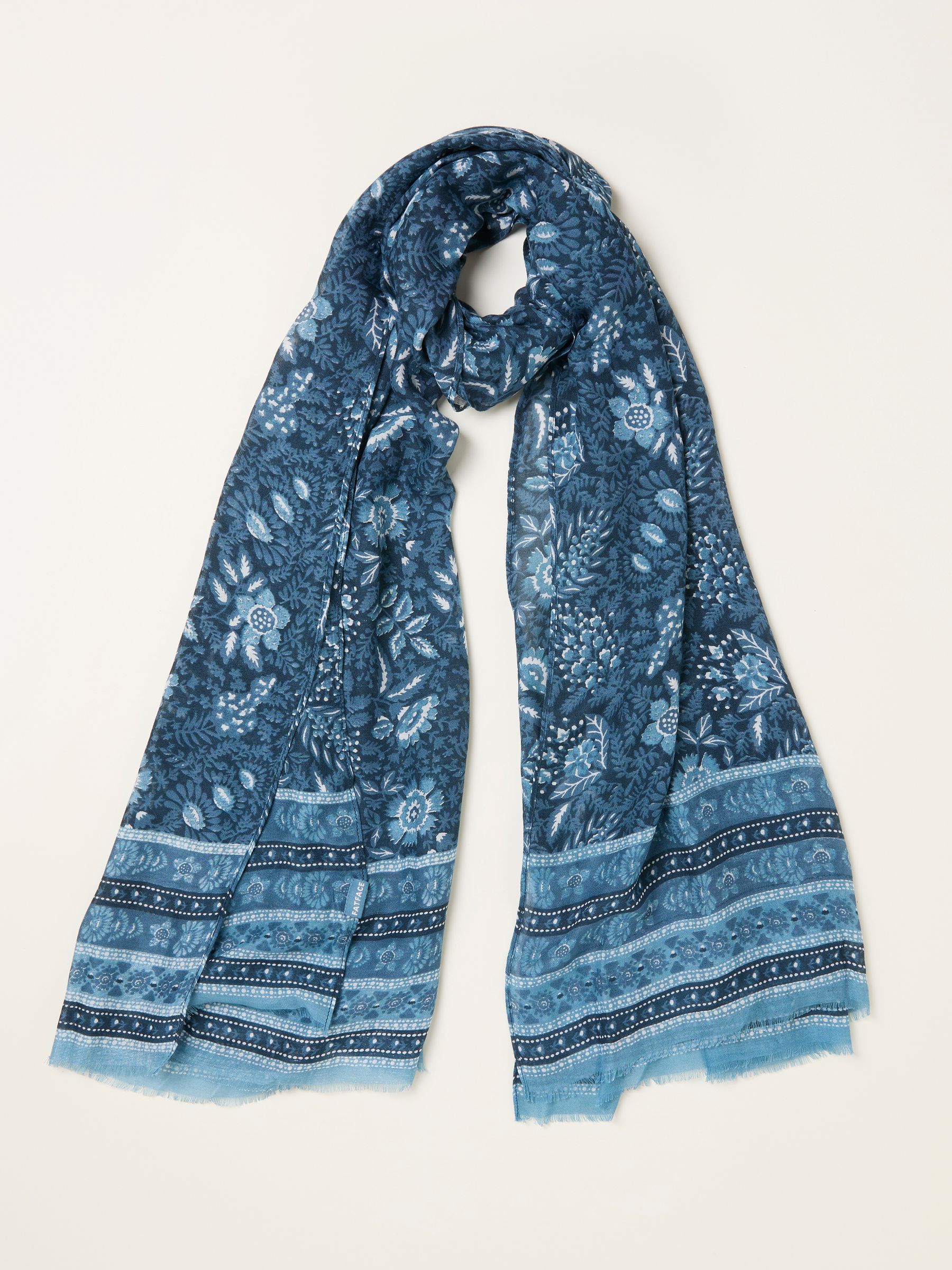 Navy Blue Spring Floral Printed Lightweight Scarf - Image 1 of 2