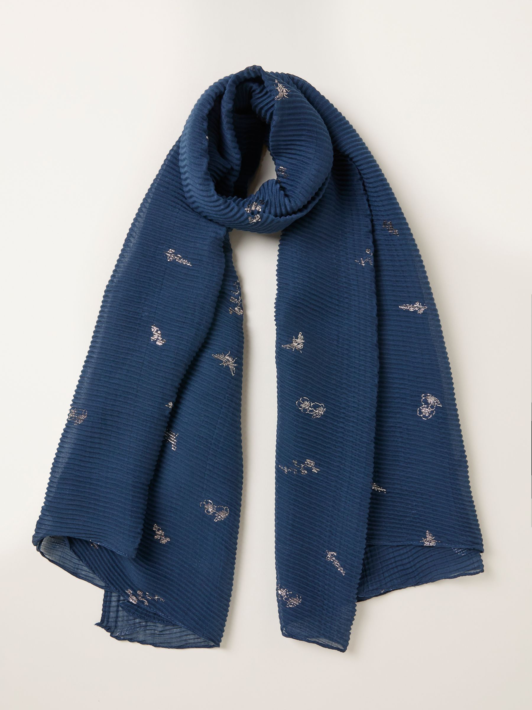 Navy Blue Foil Printed Crinkle Scarf - Image 1 of 2 Navy Blue Foil Printed Crinkle Scarf - Image 1 of 2
