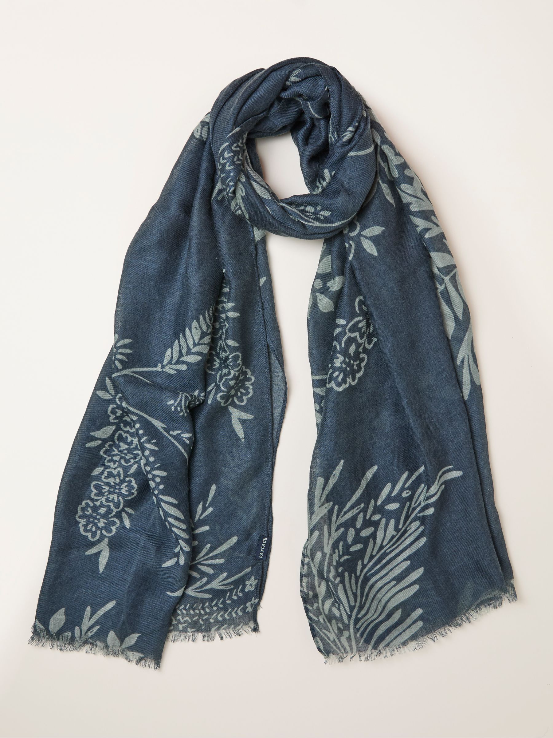 Navy Blue Summer Meadow Printed Scarf - Image 1 of 2 Navy Blue Summer Meadow Printed Scarf - Image 1 of 2