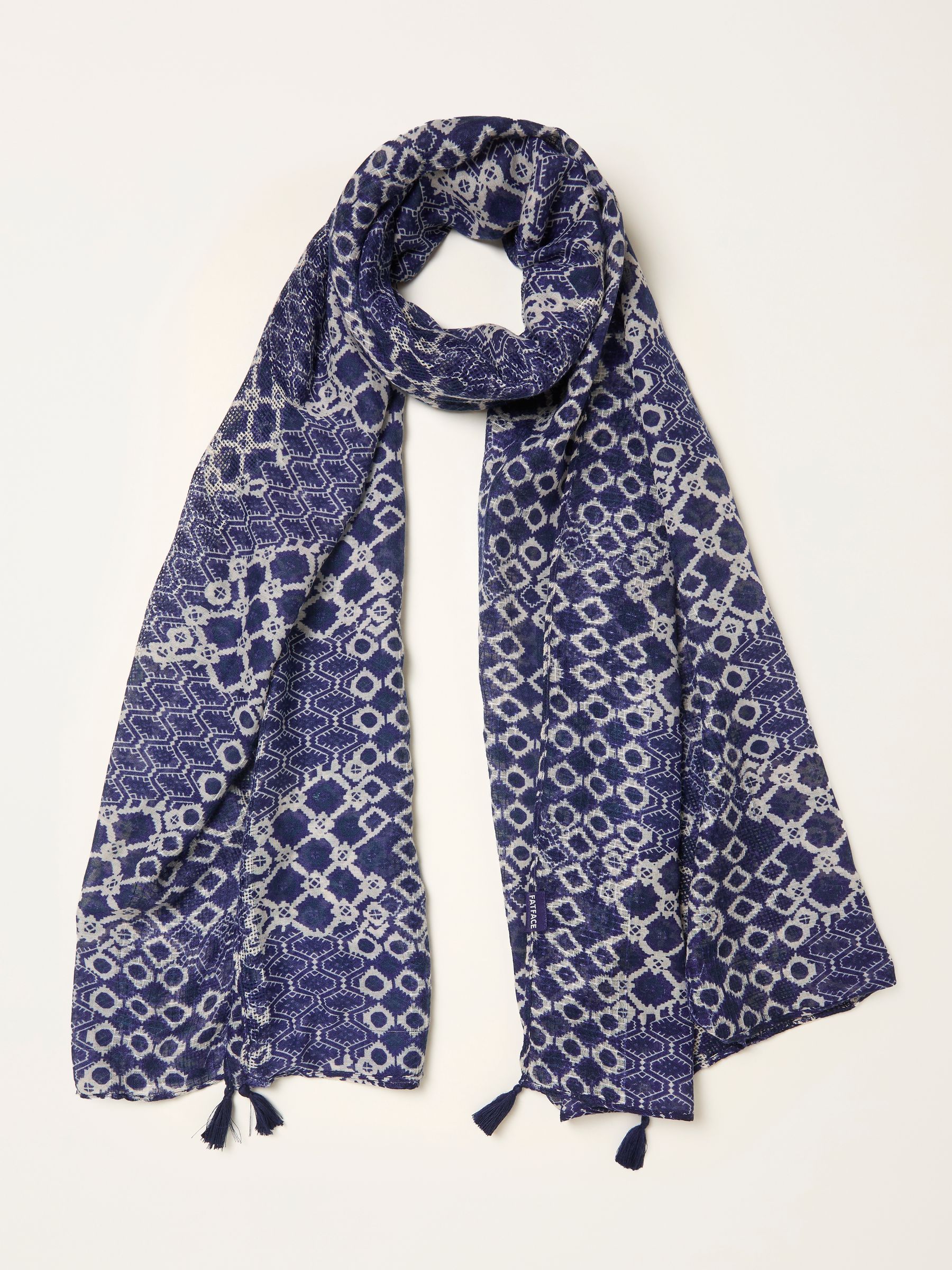 Navy Blue Geometric Textured Scarf - Image 1 of 2