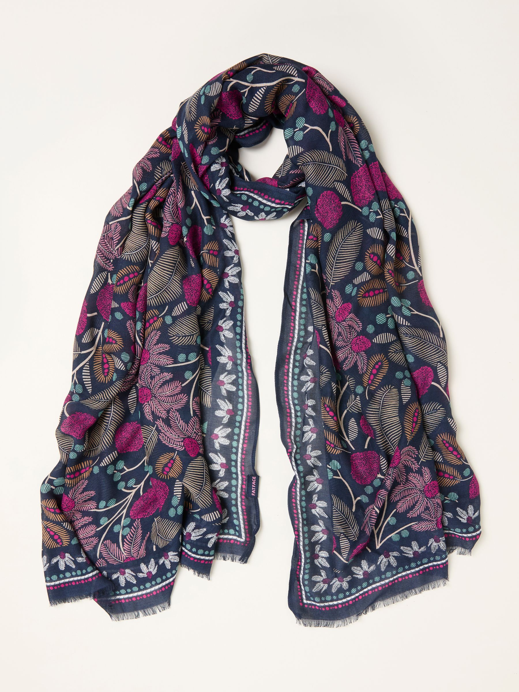 Navy Blue Leaf Floral Printed Lightweight Scarf - Image 1 of 2