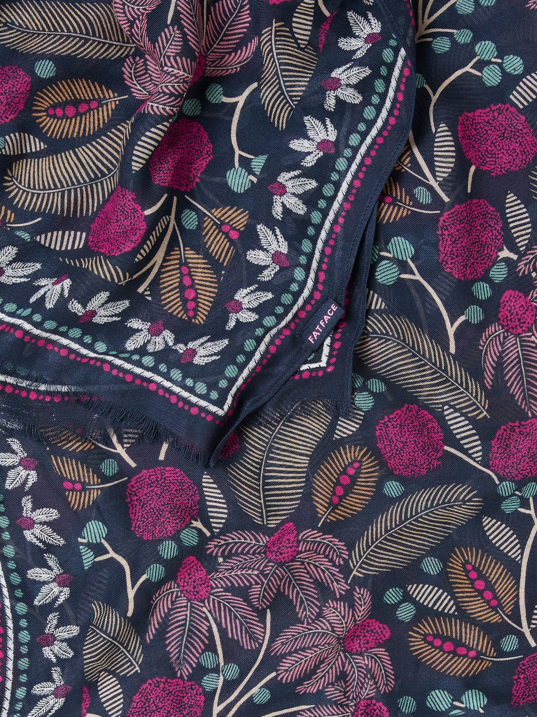 Navy Blue Leaf Floral Printed Lightweight Scarf - Image 2 of 2