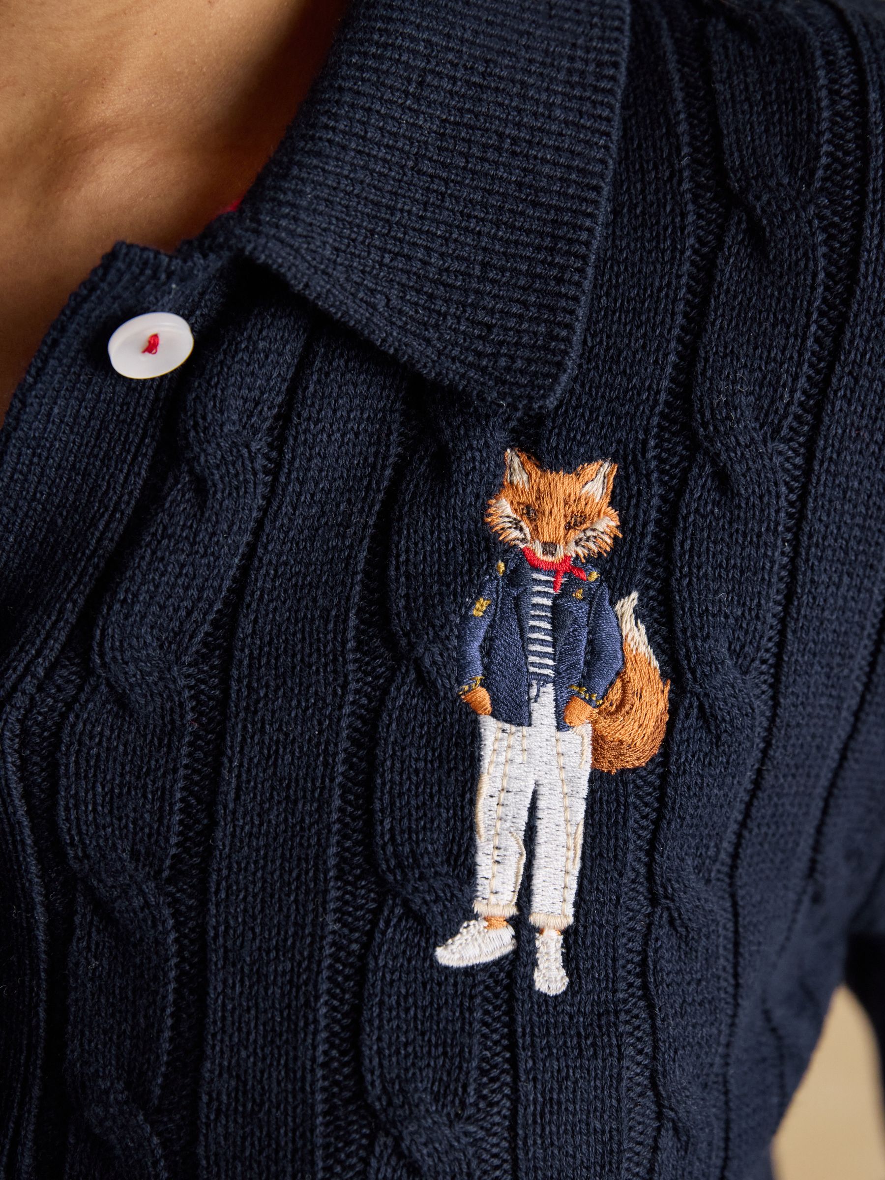 Navy Cotton Cable Knit Cardigan with Collar - Image 6 of 7