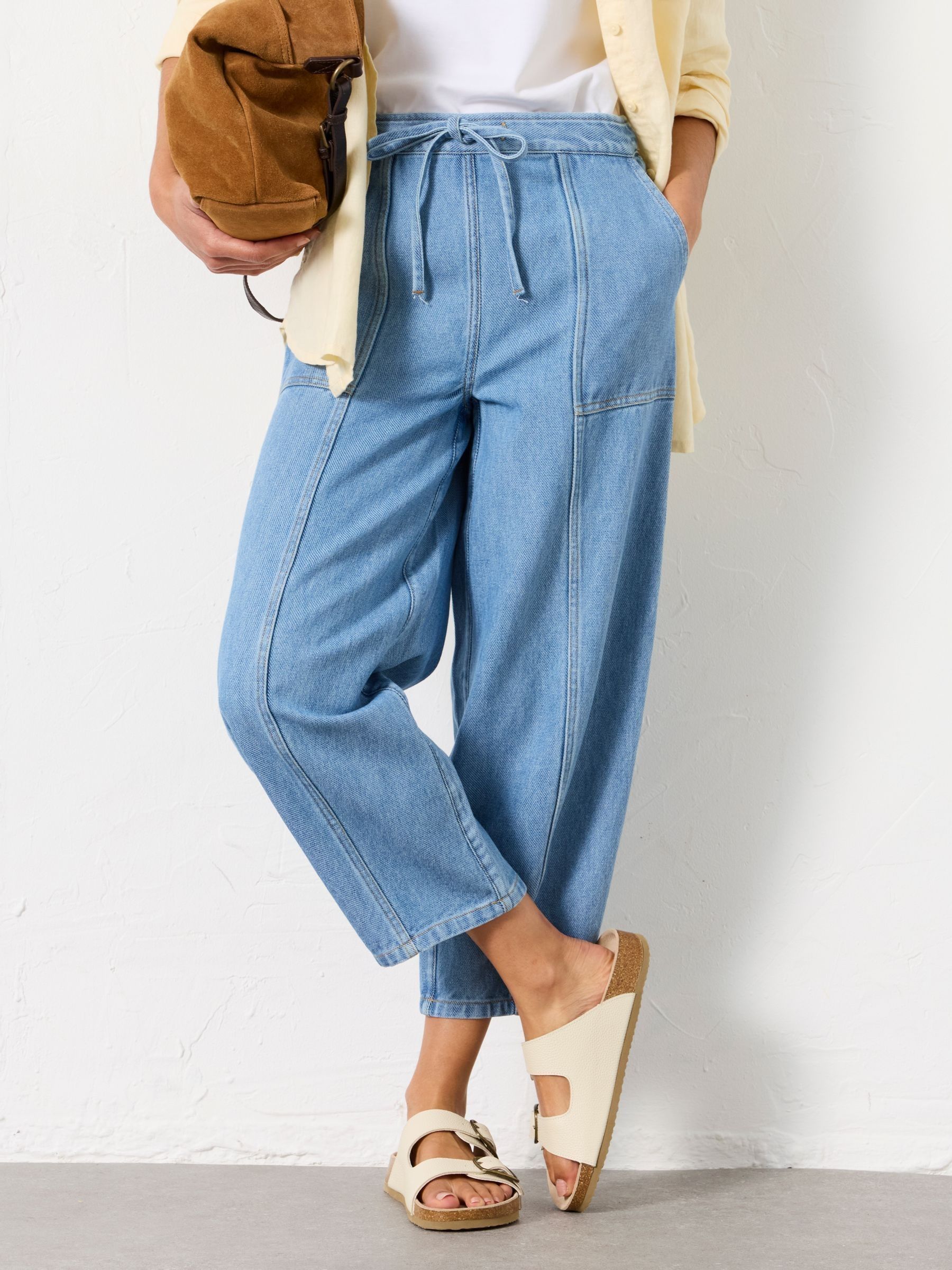 Light Blue Wide Leg Tapered Trousers - Image 1 of 7