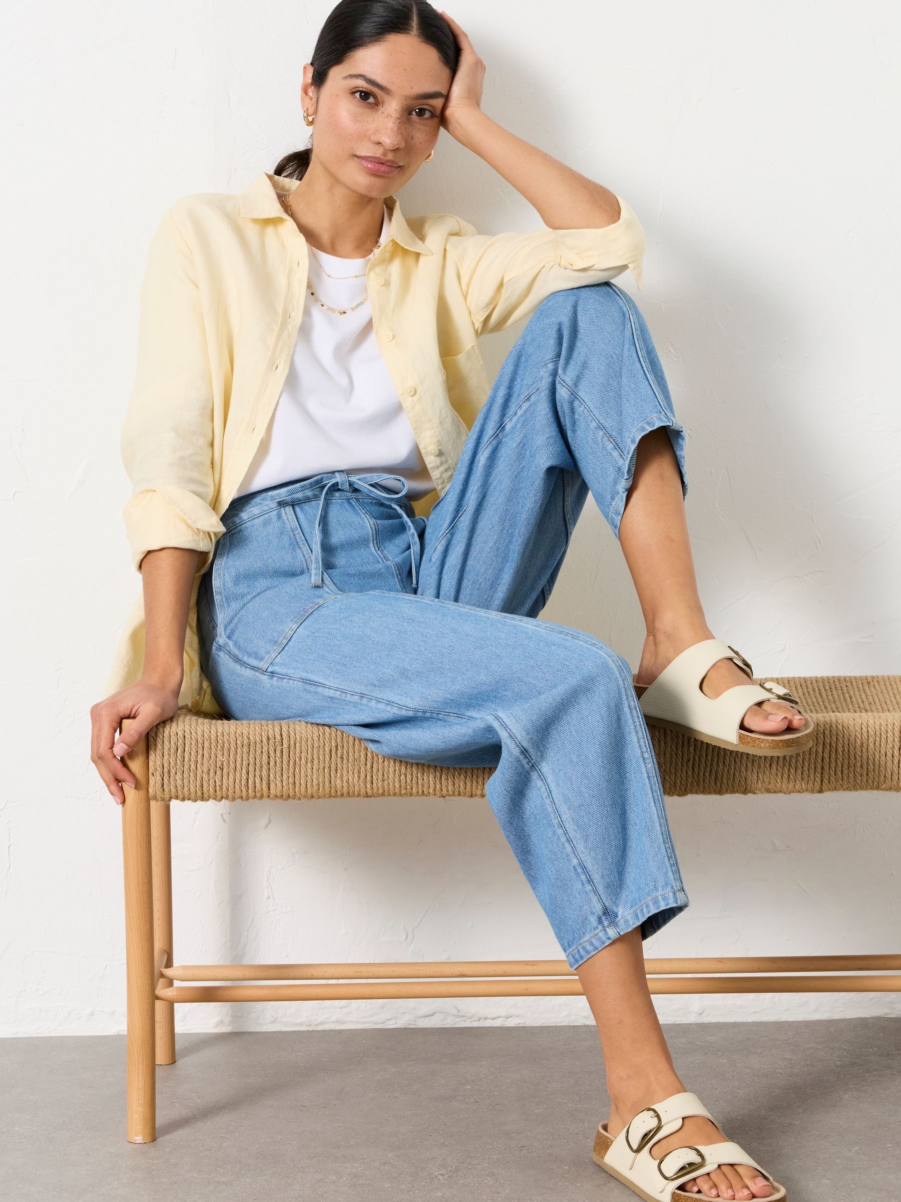 Light Blue Wide Leg Tapered Trousers - Image 3 of 7