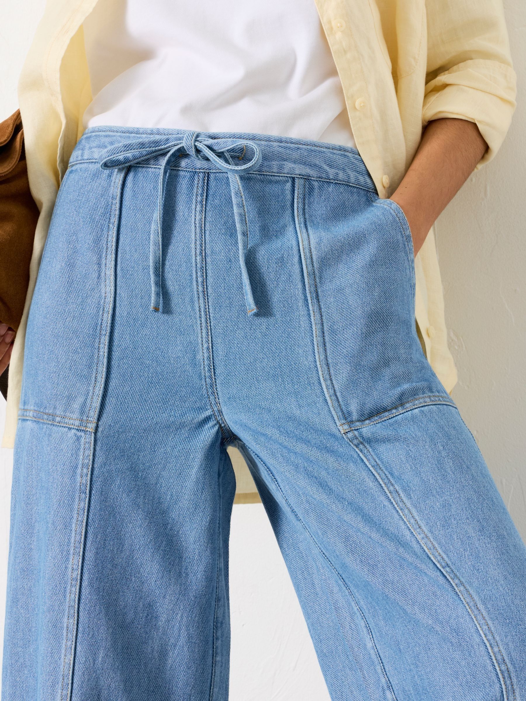 Light Blue Wide Leg Tapered Trousers - Image 4 of 7