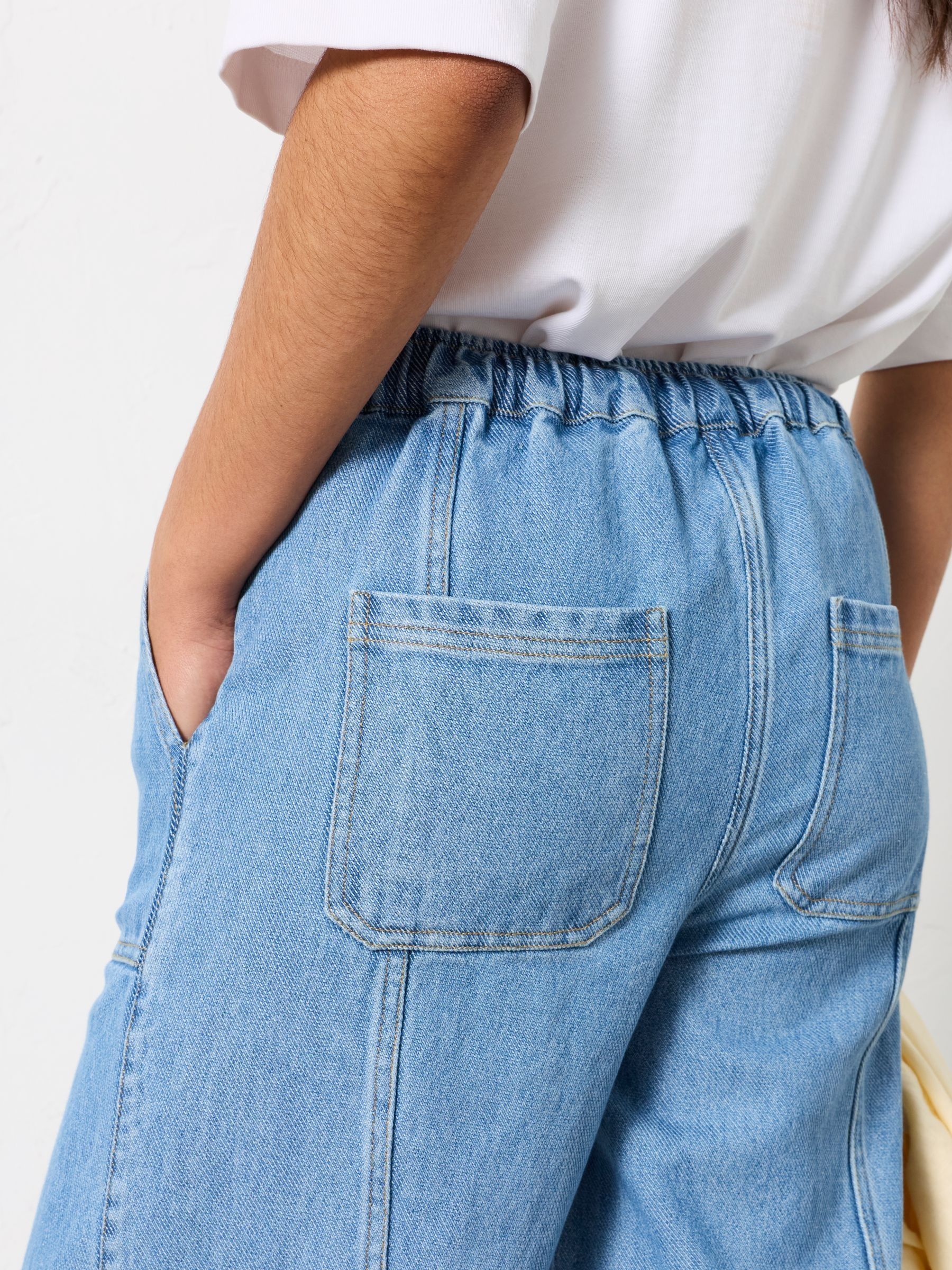 Light Blue Wide Leg Tapered Trousers - Image 5 of 7