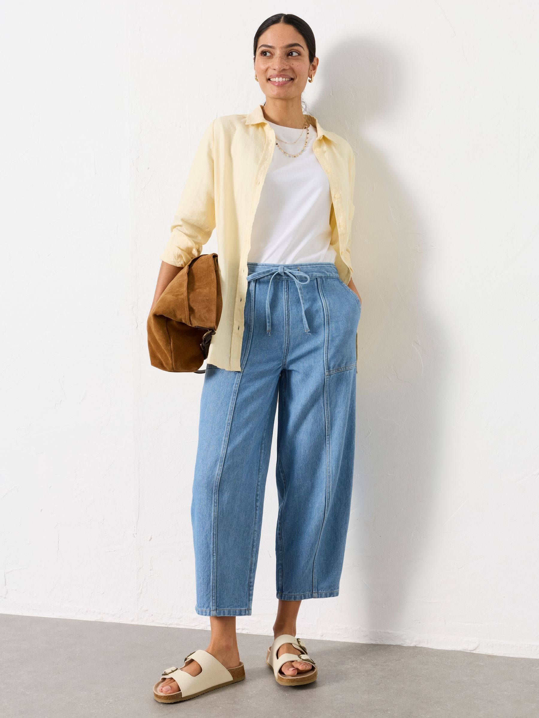 Light Blue Wide Leg Tapered Trousers - Image 6 of 7