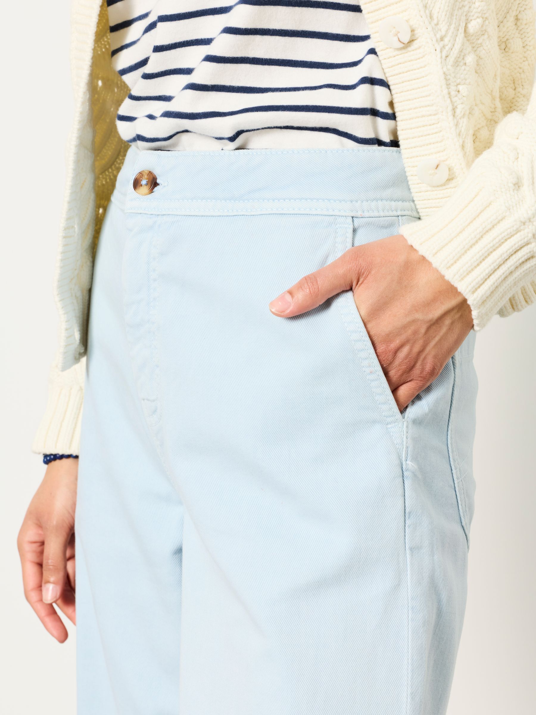 Hove Light Blue Wide Leg Cropped Trousers - Image 3 of 6